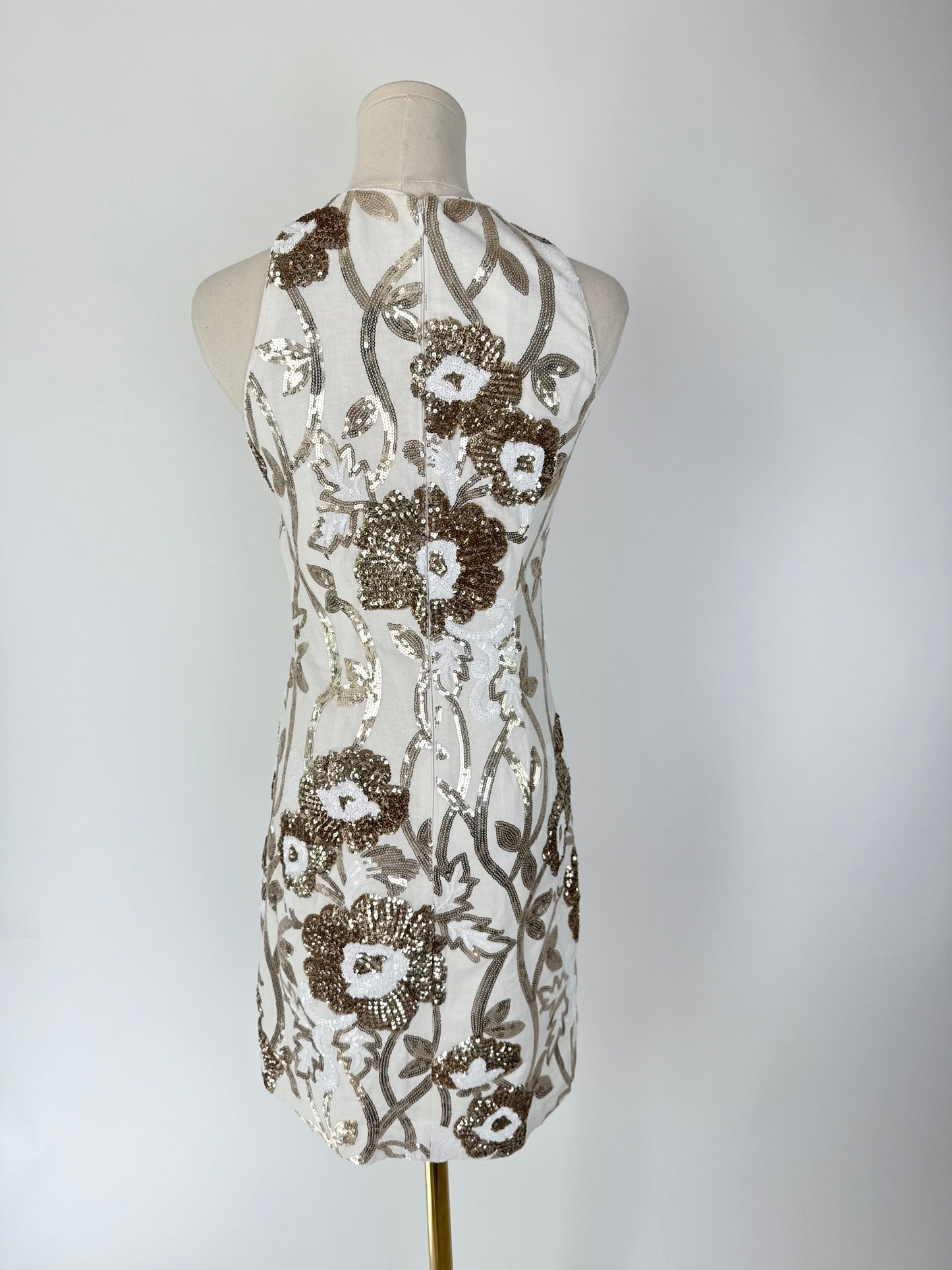 Vintage Boston Proper White Linen Blend Sequin Dress