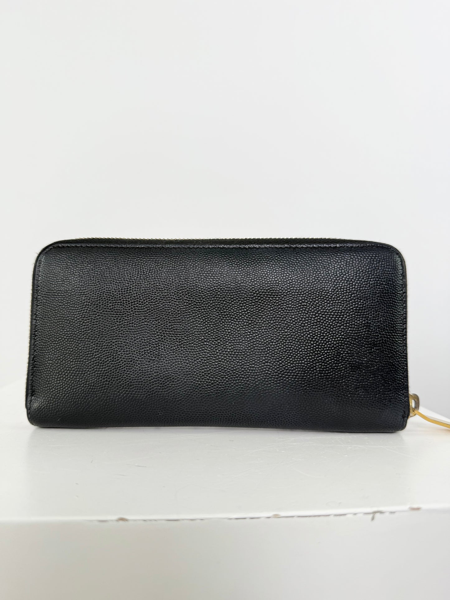 YSL Yves Saint Laurent Round Zipper Long Wallet Leather Black/Gold