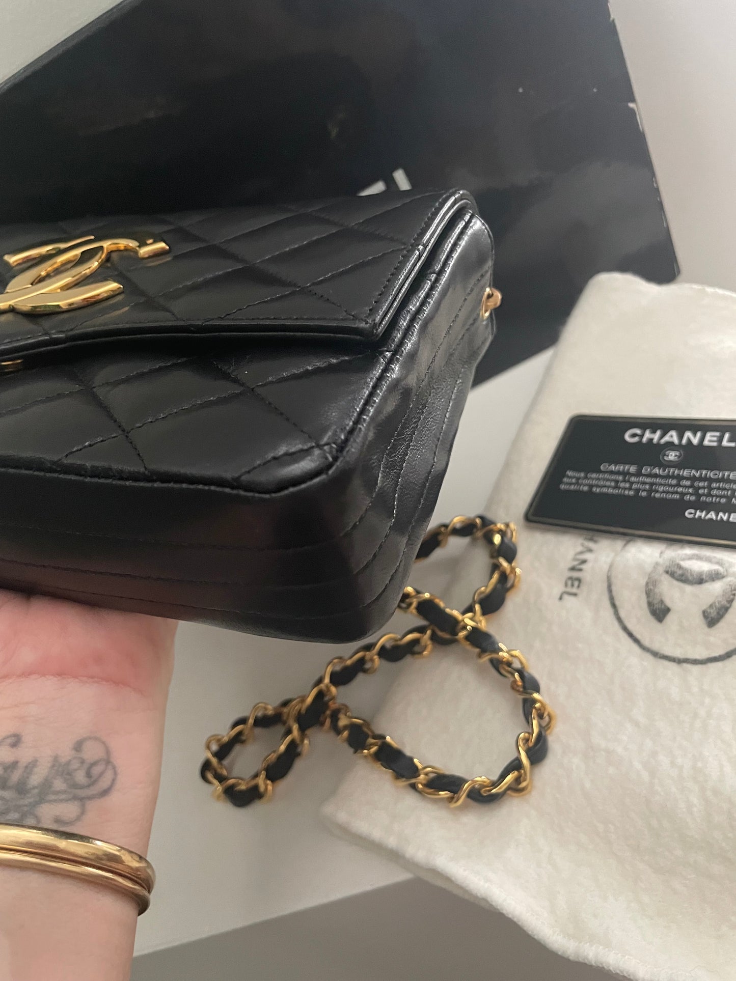 Vintage XL coco Black Envelope Single Flap Black Lambskin Bag 24K GHW