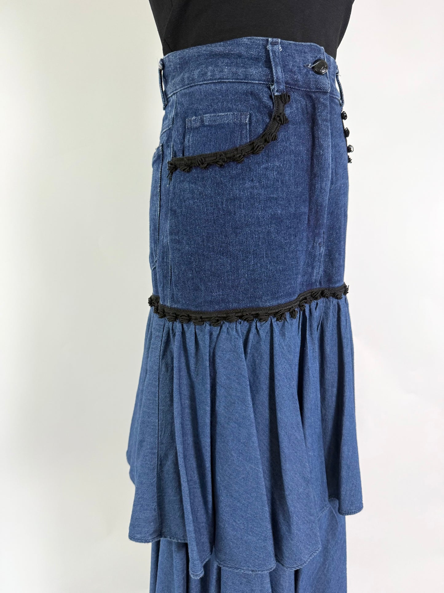 Vintage Collectors Moschino Denim Ruffle Skirt