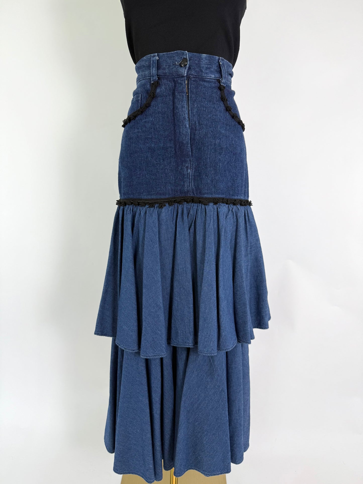 Vintage Collectors Moschino Denim Ruffle Skirt