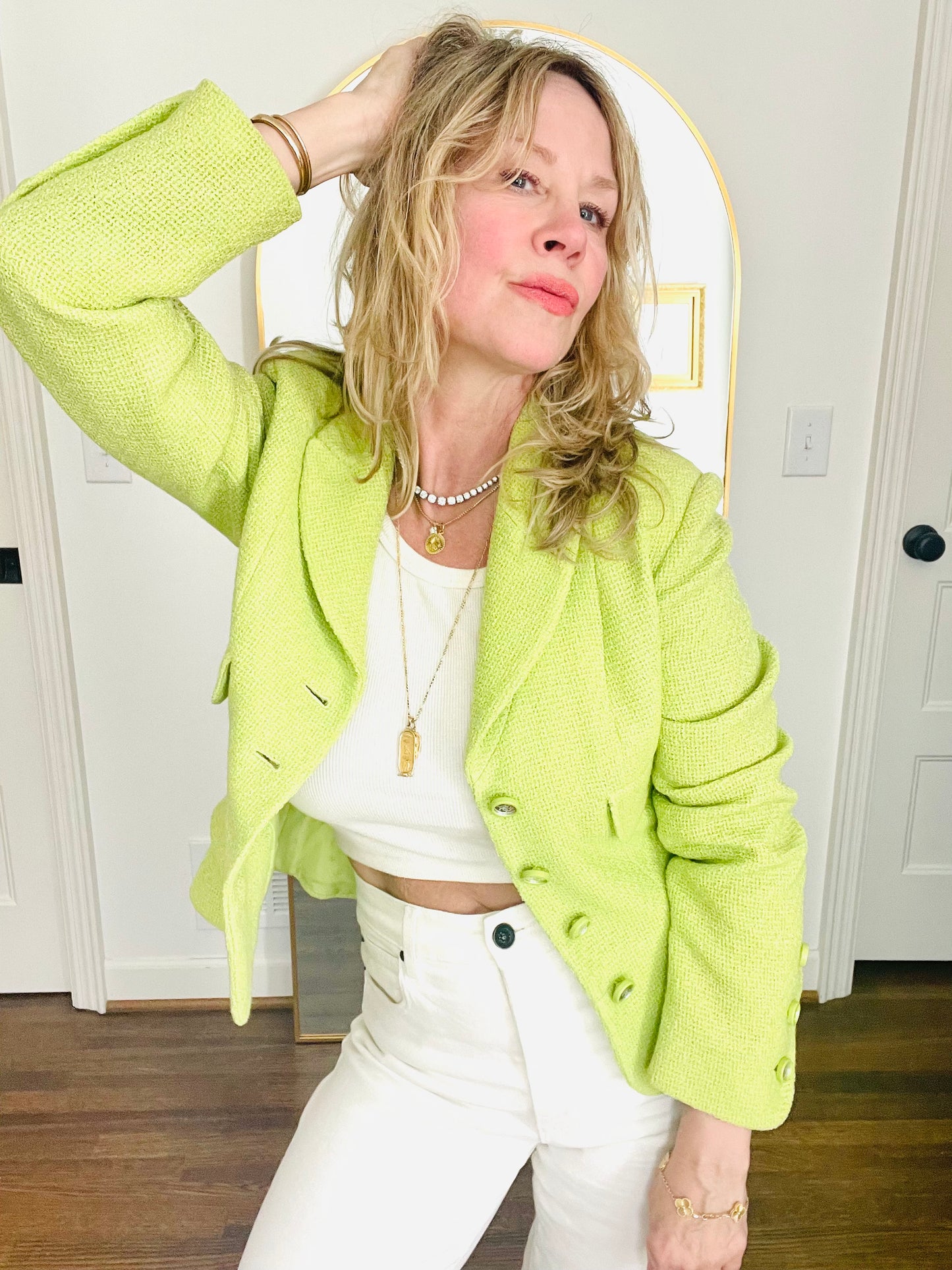 Vintage 90's Chanel Tweed Jacket Lime