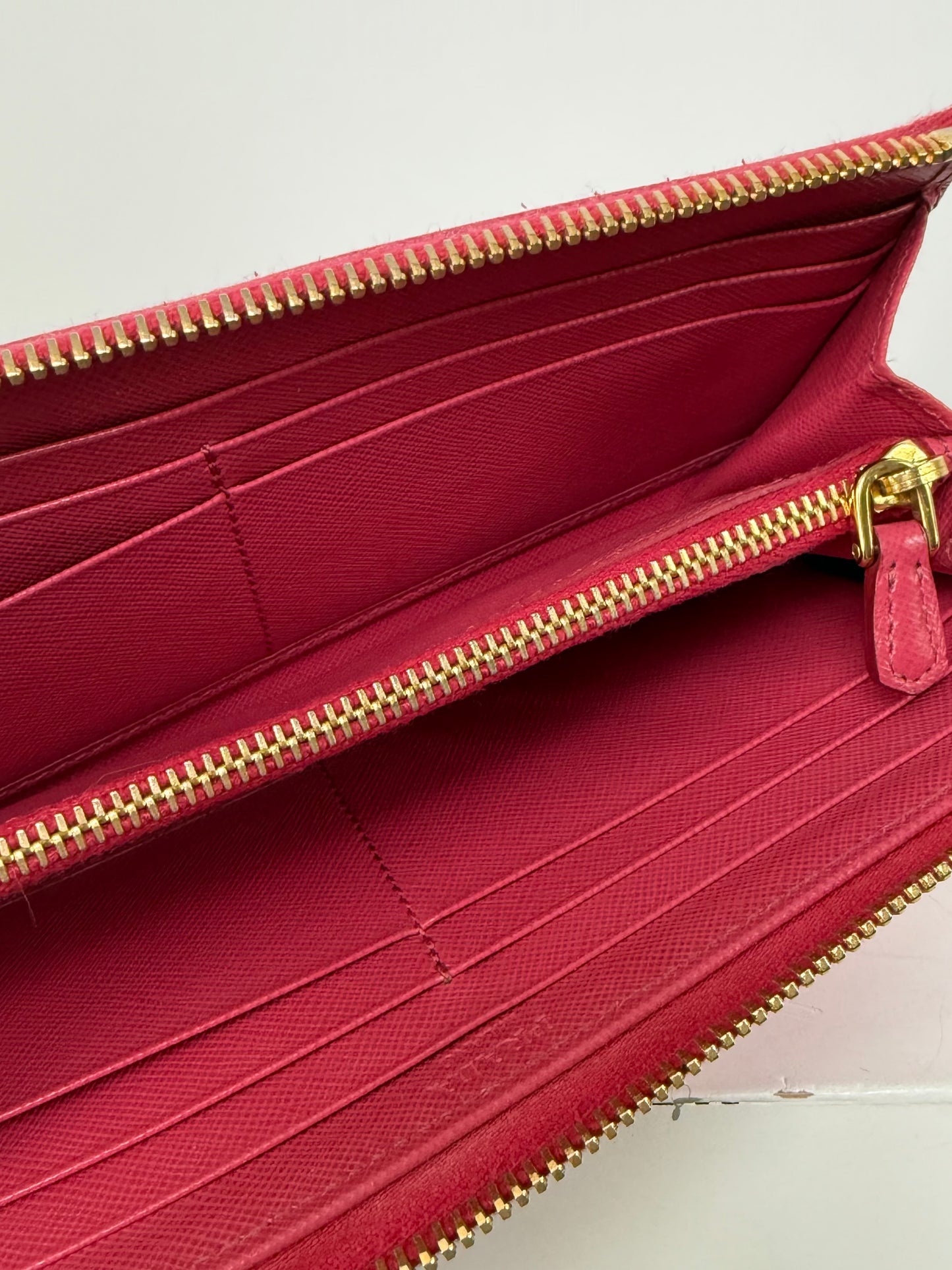 Prada Saffiano Leather Half Zip Long Wallet