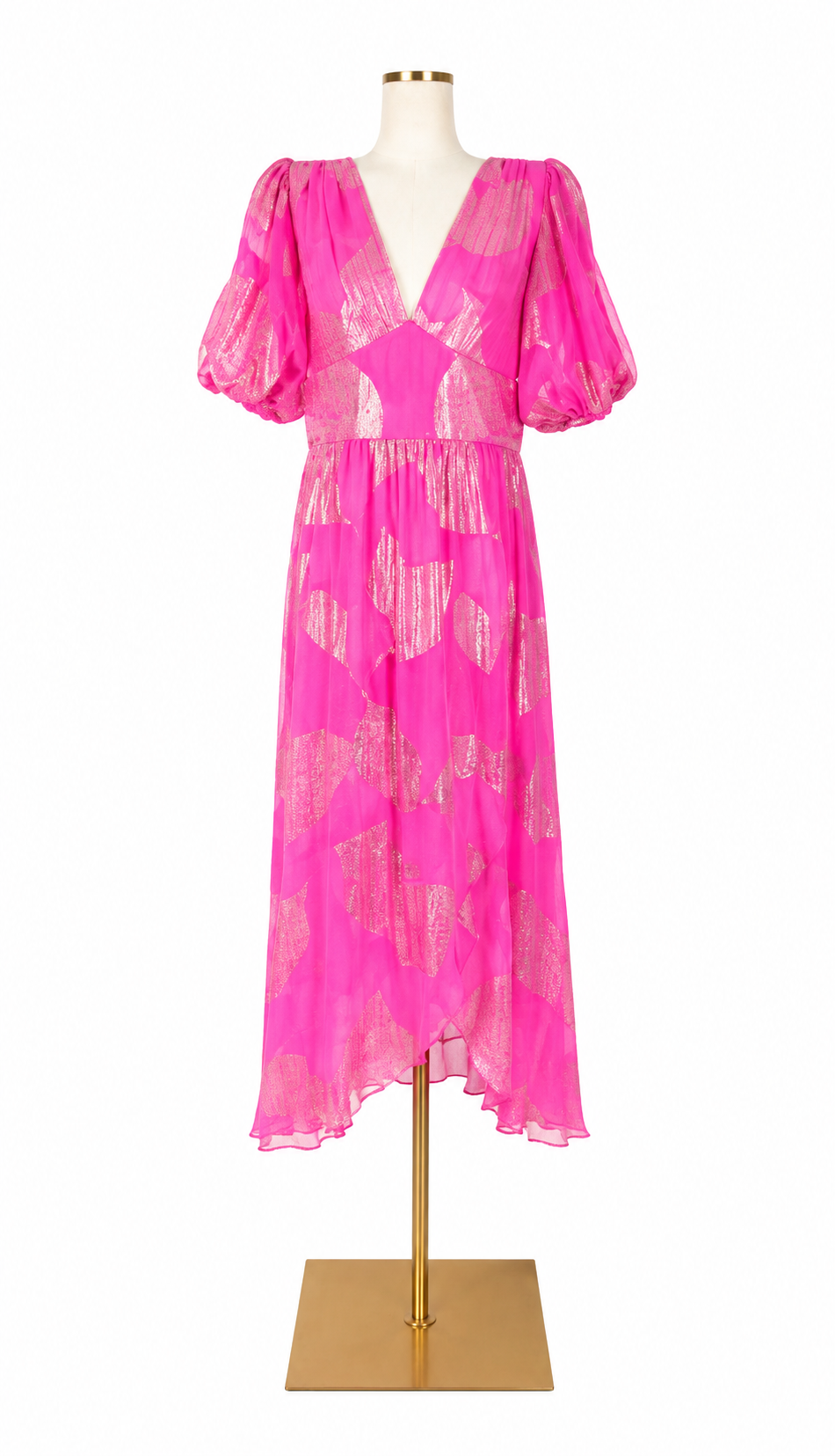 Shoshanna Pink & Gold Metallic Leaf Print Dress
