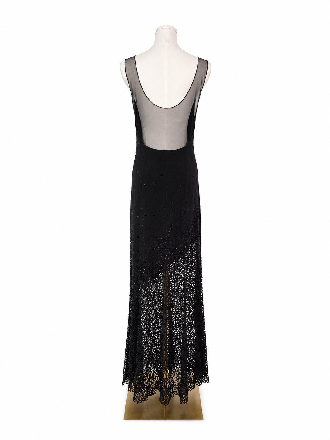 Vintage Cache Beaded Asymmetrical Sheer Panel Dress