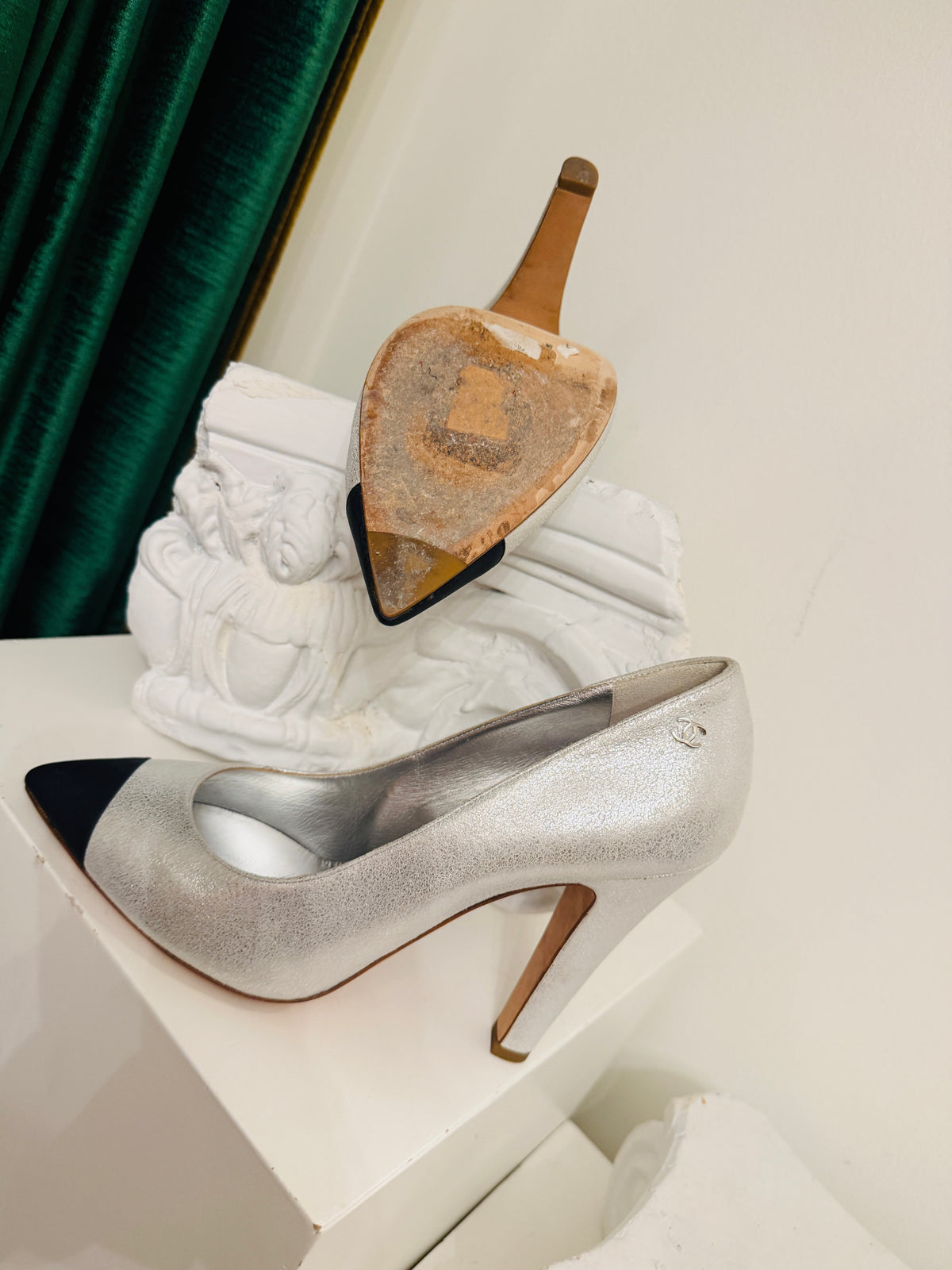 Chanel Cap Toe Silver Pumps