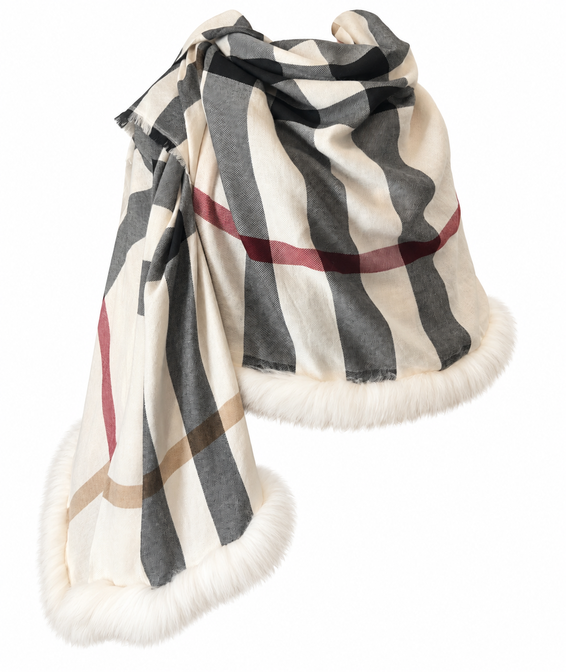 Burberry White Fox Trim Cashmere Wrap