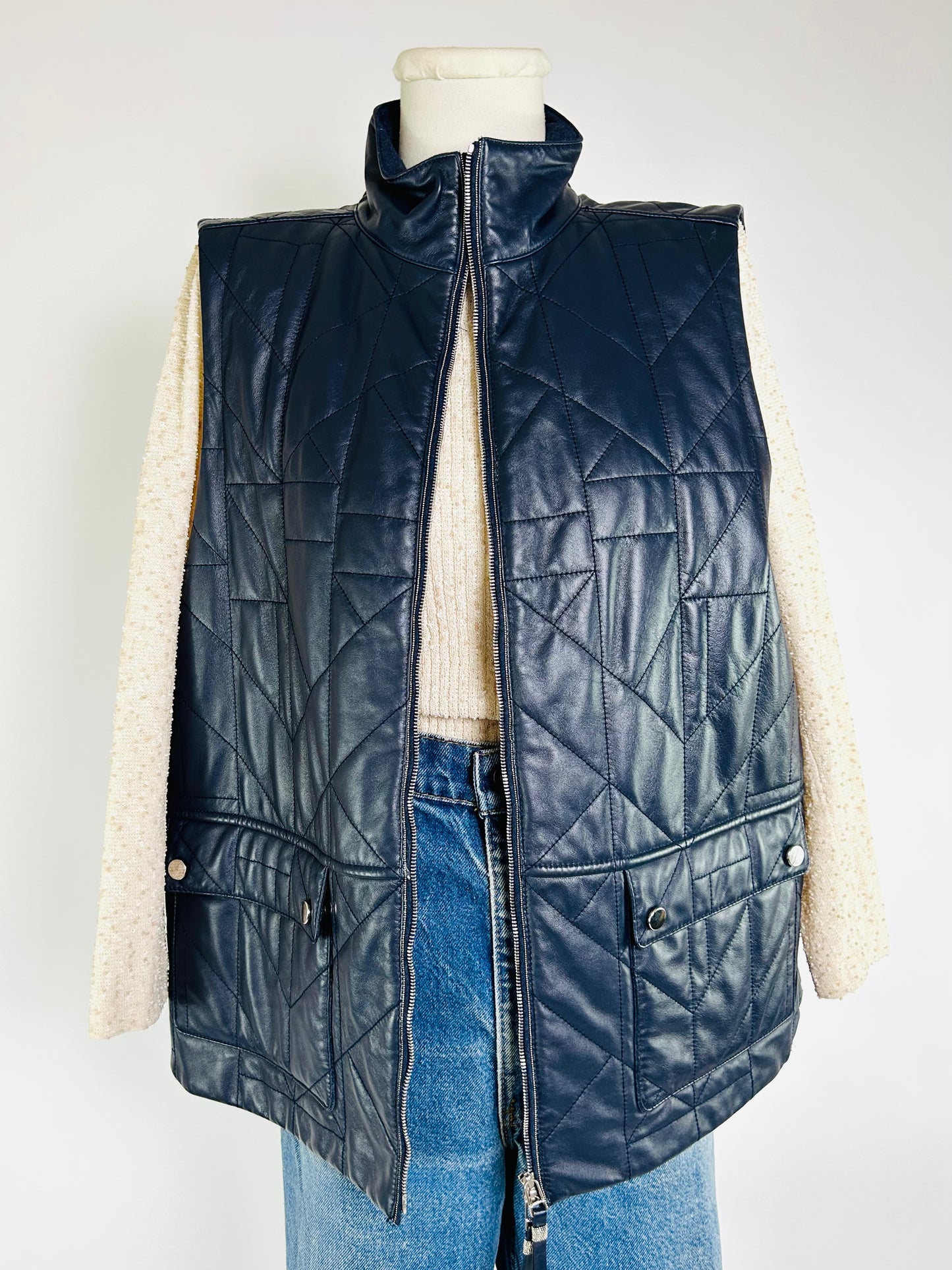 Lafayette 148 Navy Leather Vest