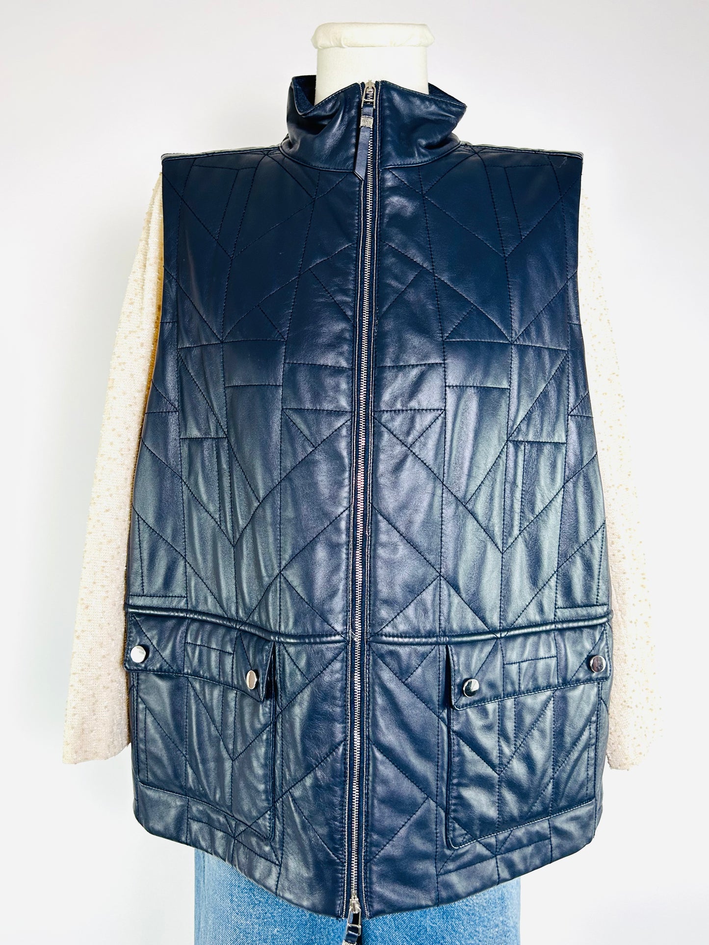 Lafayette 148 Navy Leather Vest