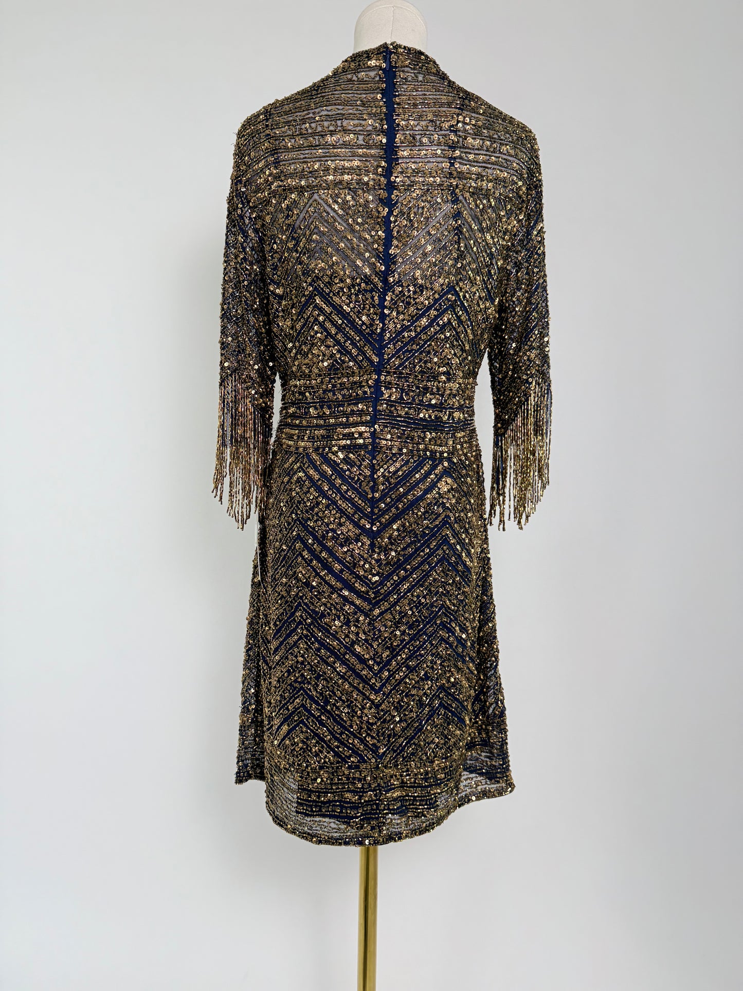 Aidan Mattox Gold and Navy Sequin Dress