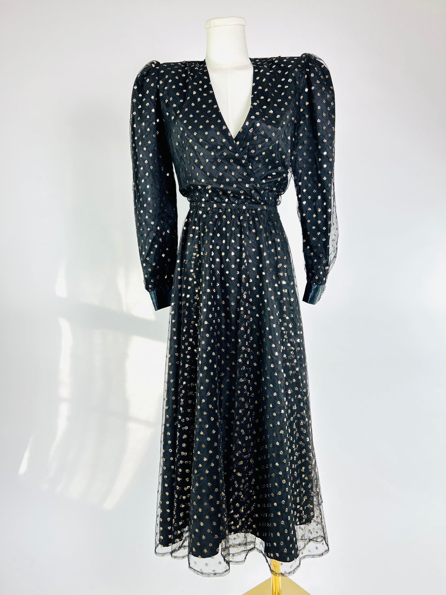 Vintage Halston Gold Polka Dot Dress