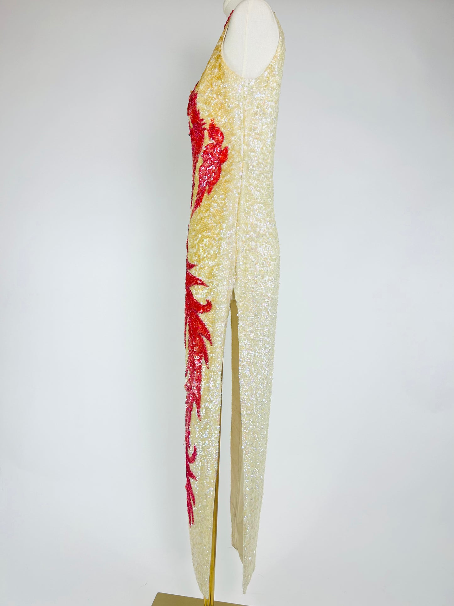 Vintage Cream and Red Dragon Sequin Dress