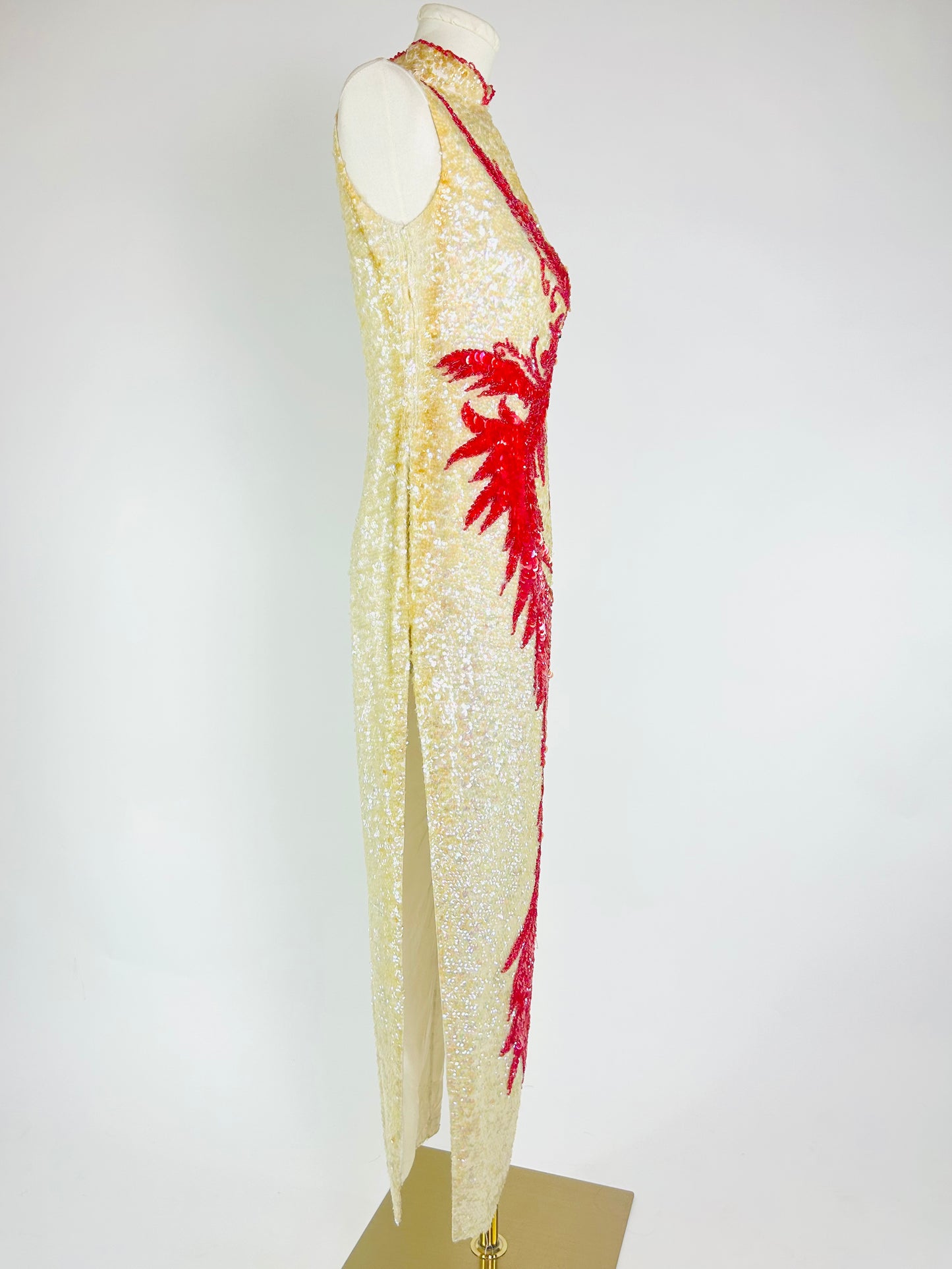 Vintage Cream and Red Dragon Sequin Dress