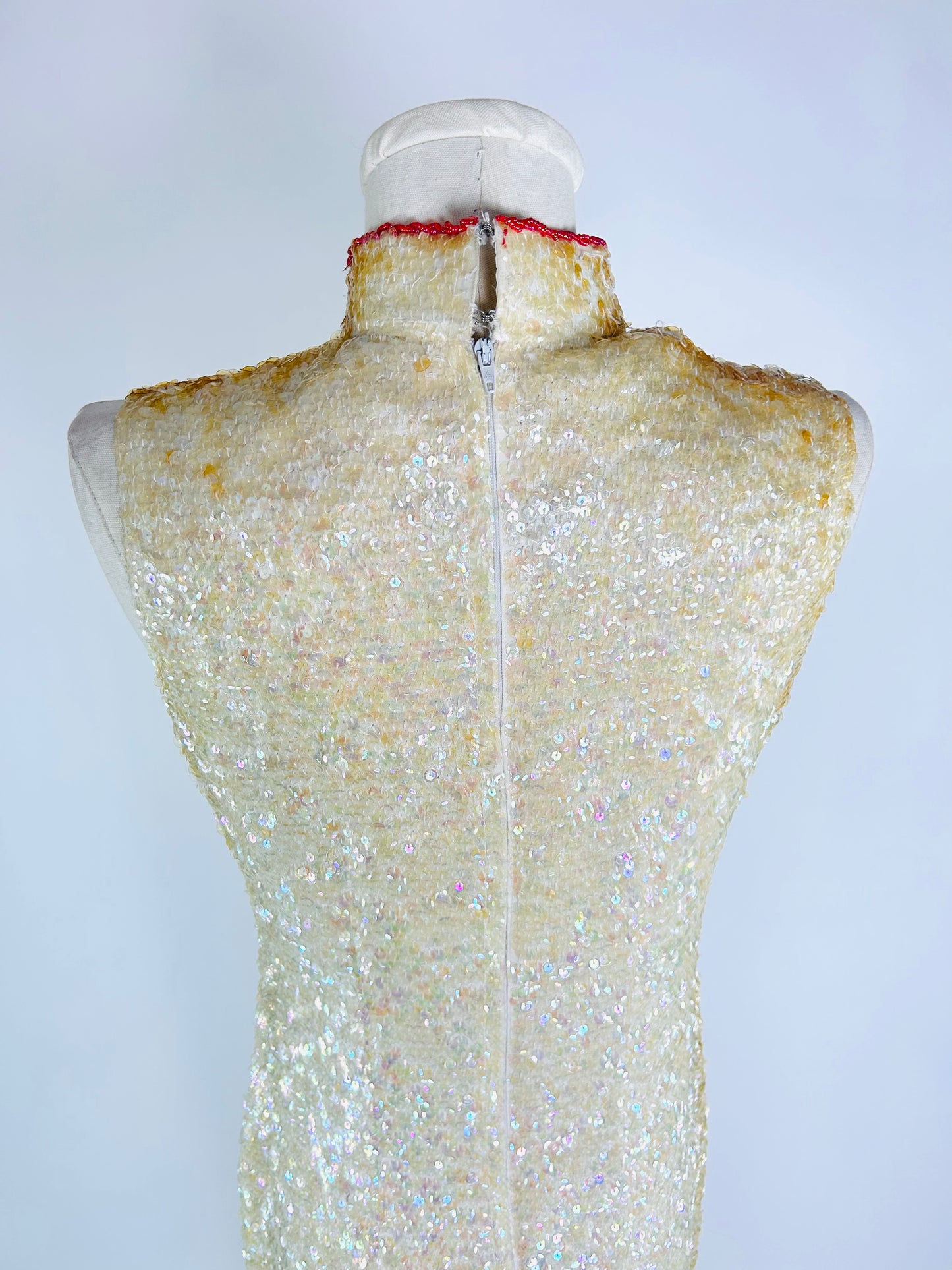 Vintage Cream and Red Dragon Sequin Dress