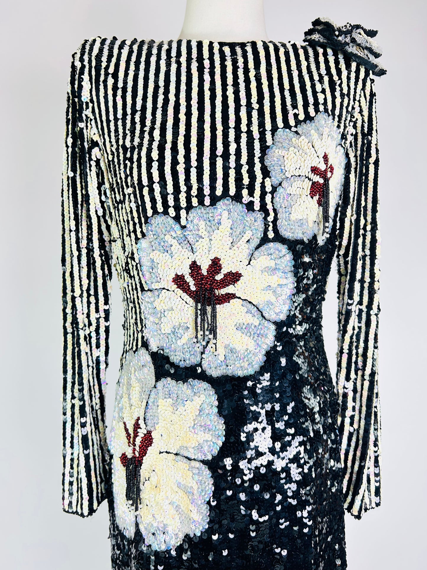 Vintage Alyce Designs Black and White Sequin Dress