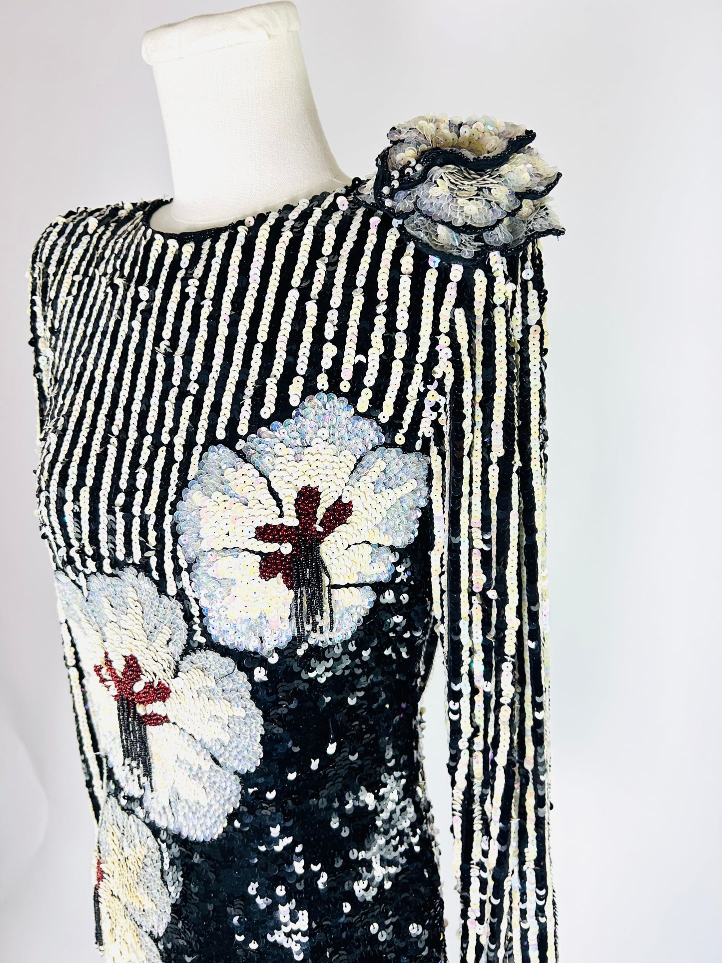 Vintage Alyce Designs Black and White Sequin Dress