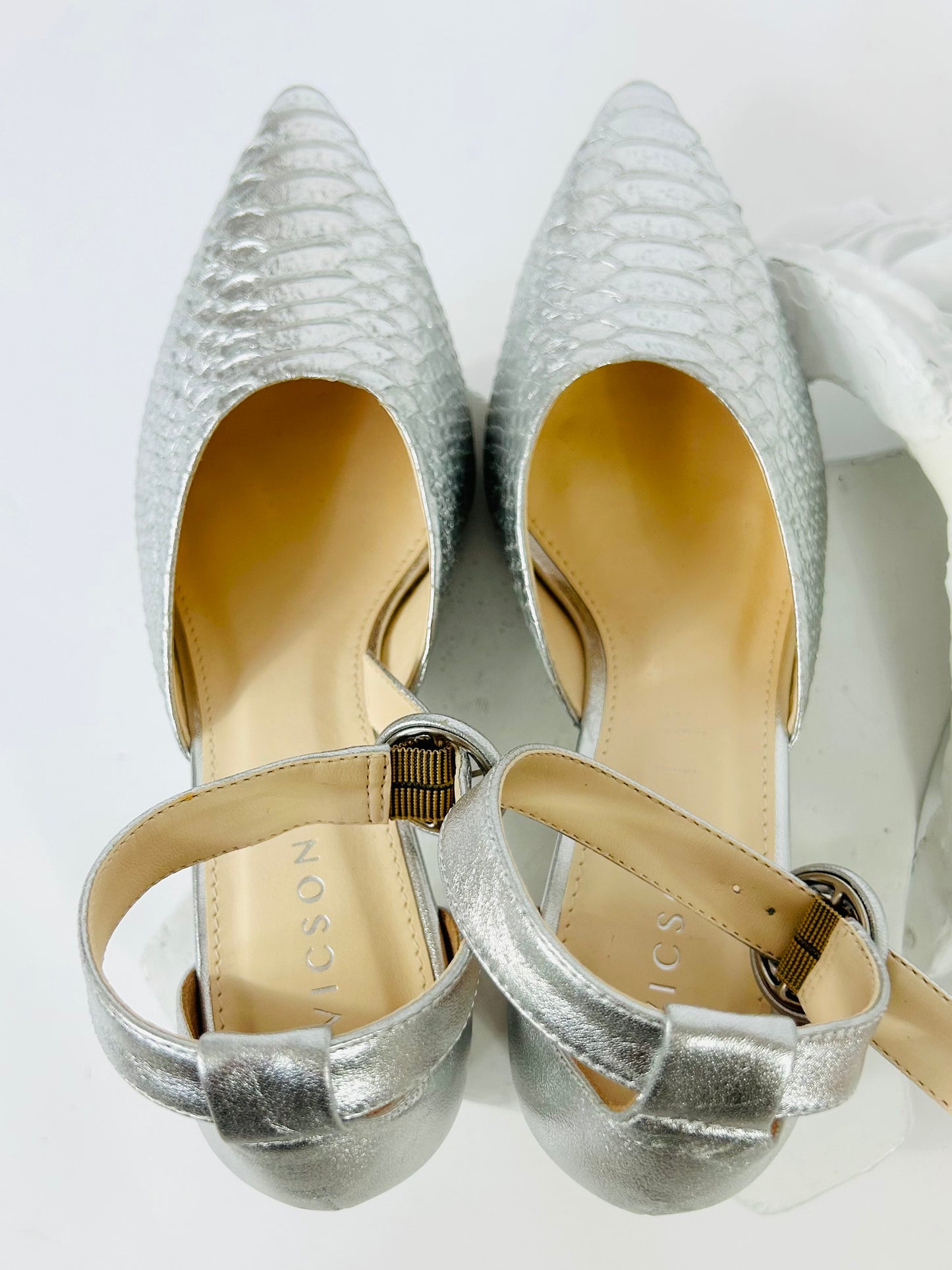 Vicson Silver Sling Back heel