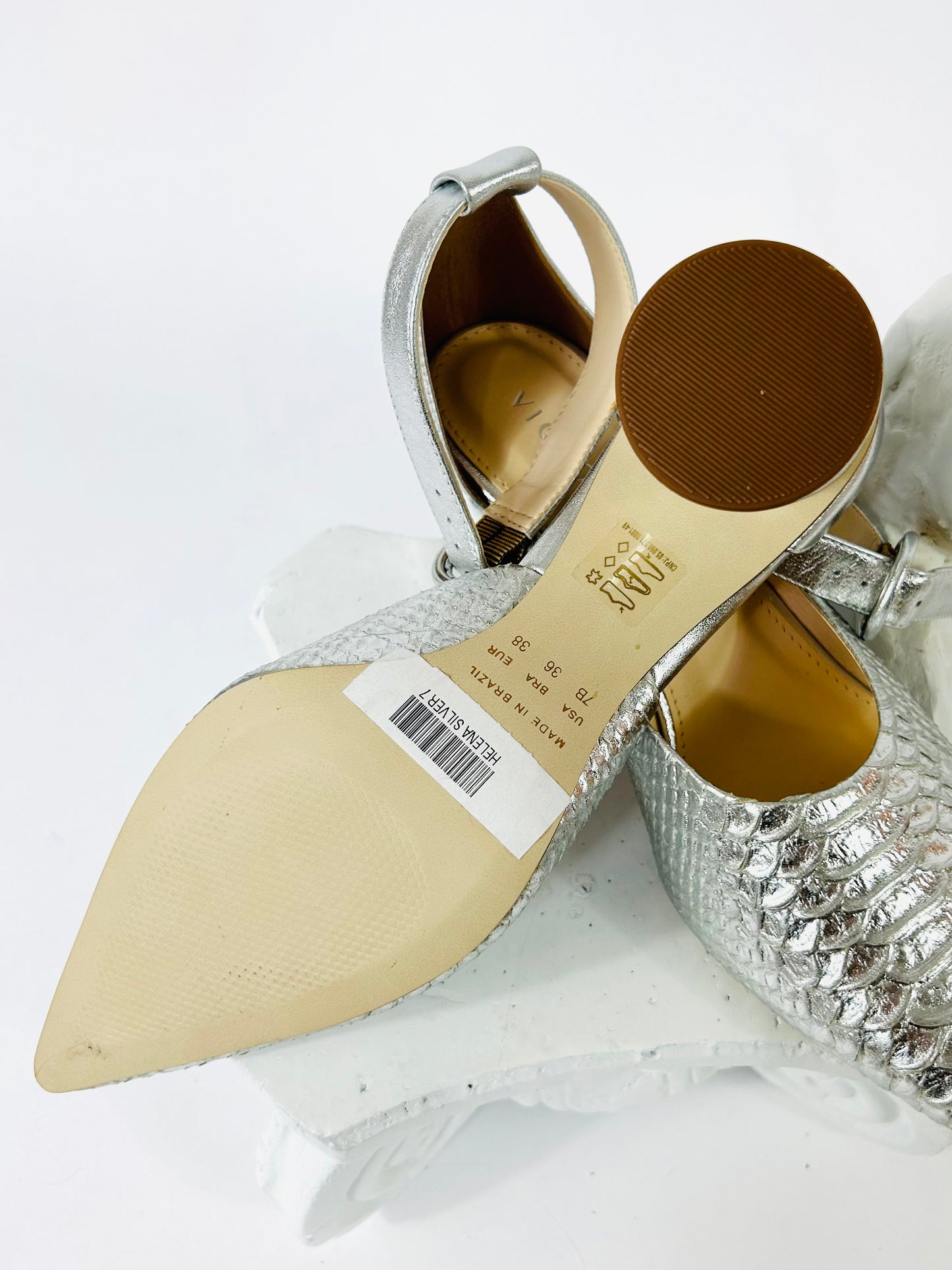 Vicson Silver Sling Back heel