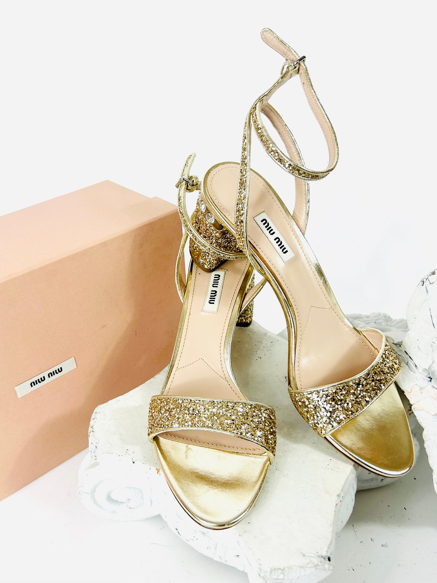 Miu Miu Gold Sparkle Sandal