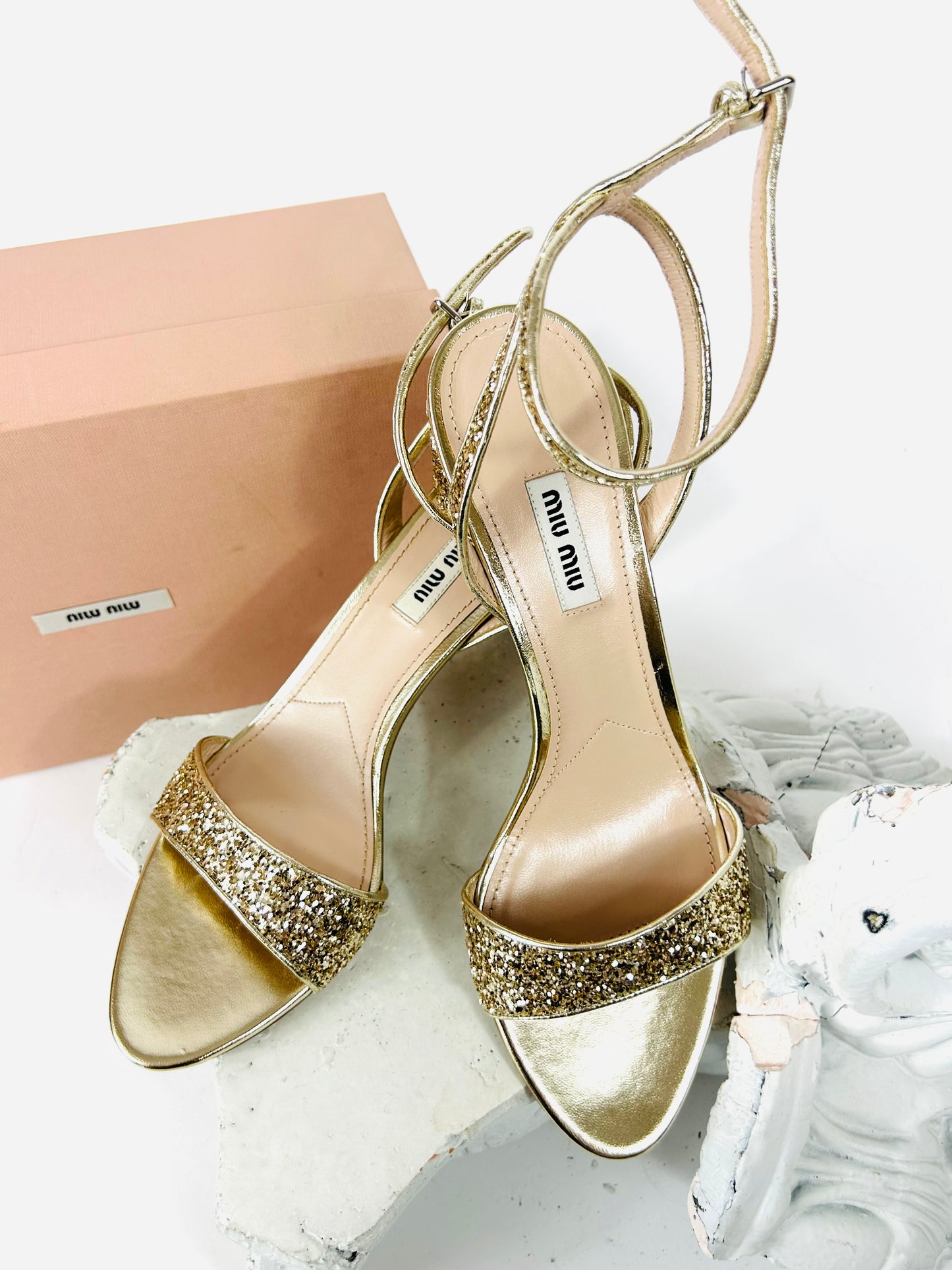 Miu Miu Gold Sparkle Sandal