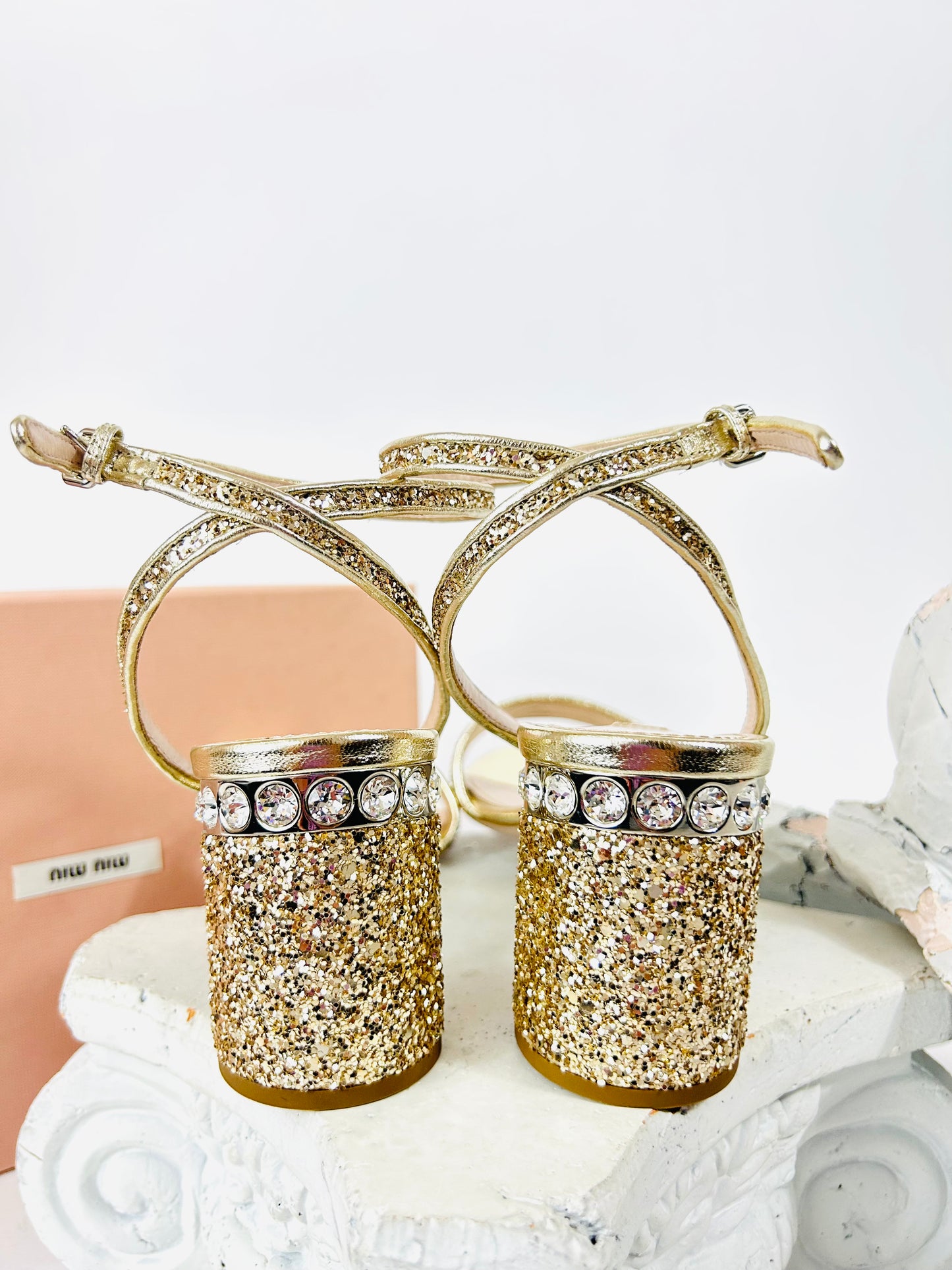 Miu Miu Gold Sparkle Sandal