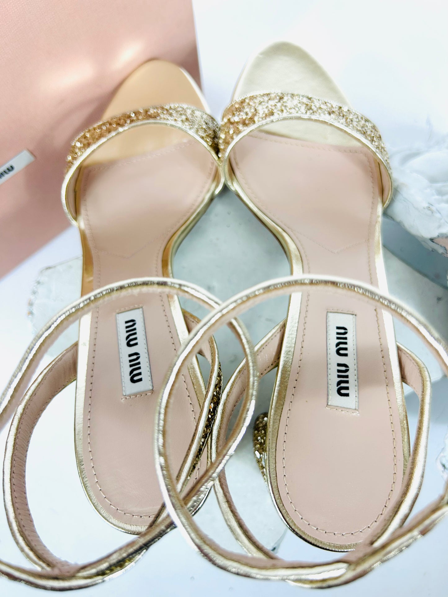 Miu Miu Gold Sparkle Sandal