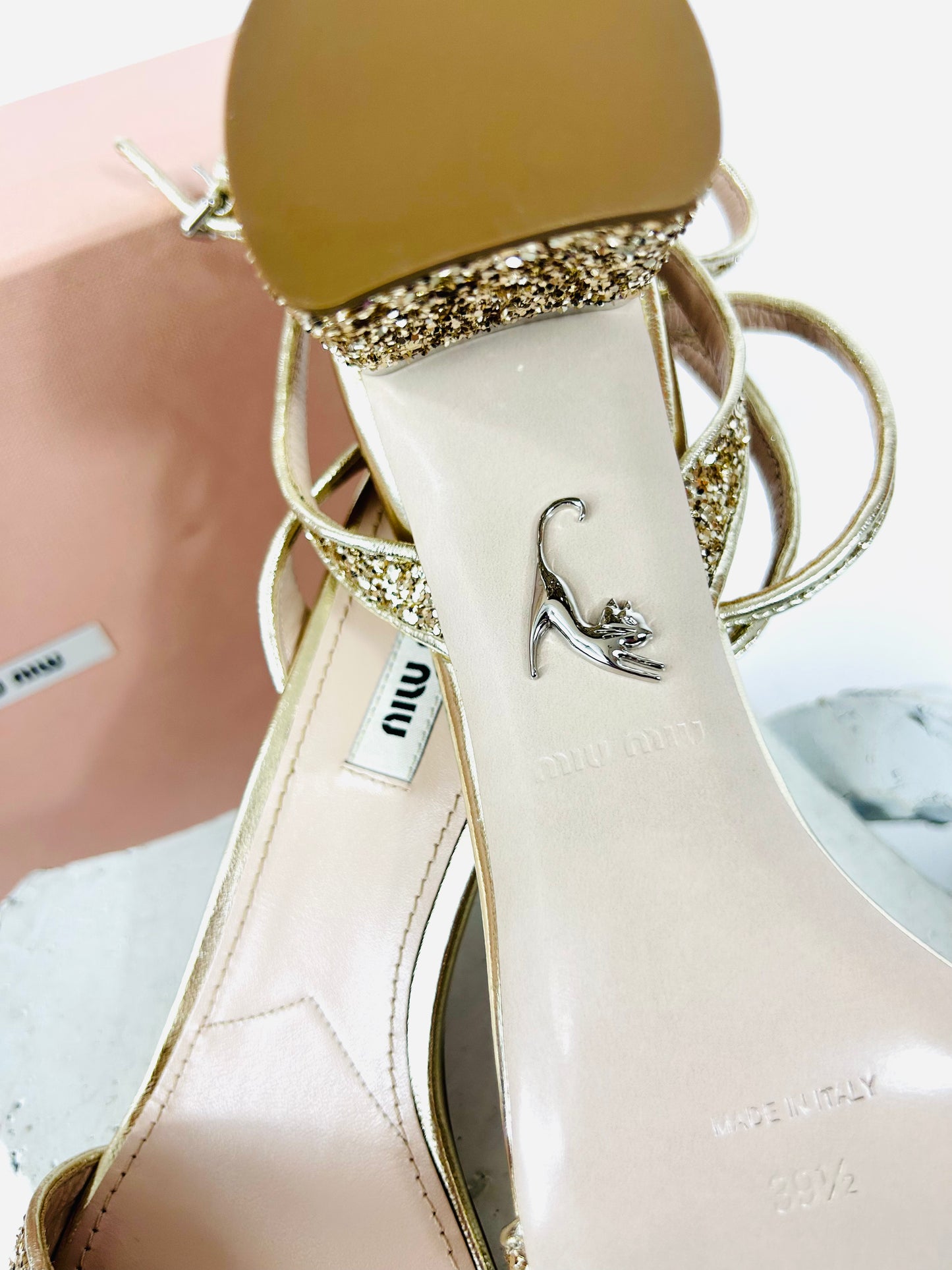 Miu Miu Gold Sparkle Sandal