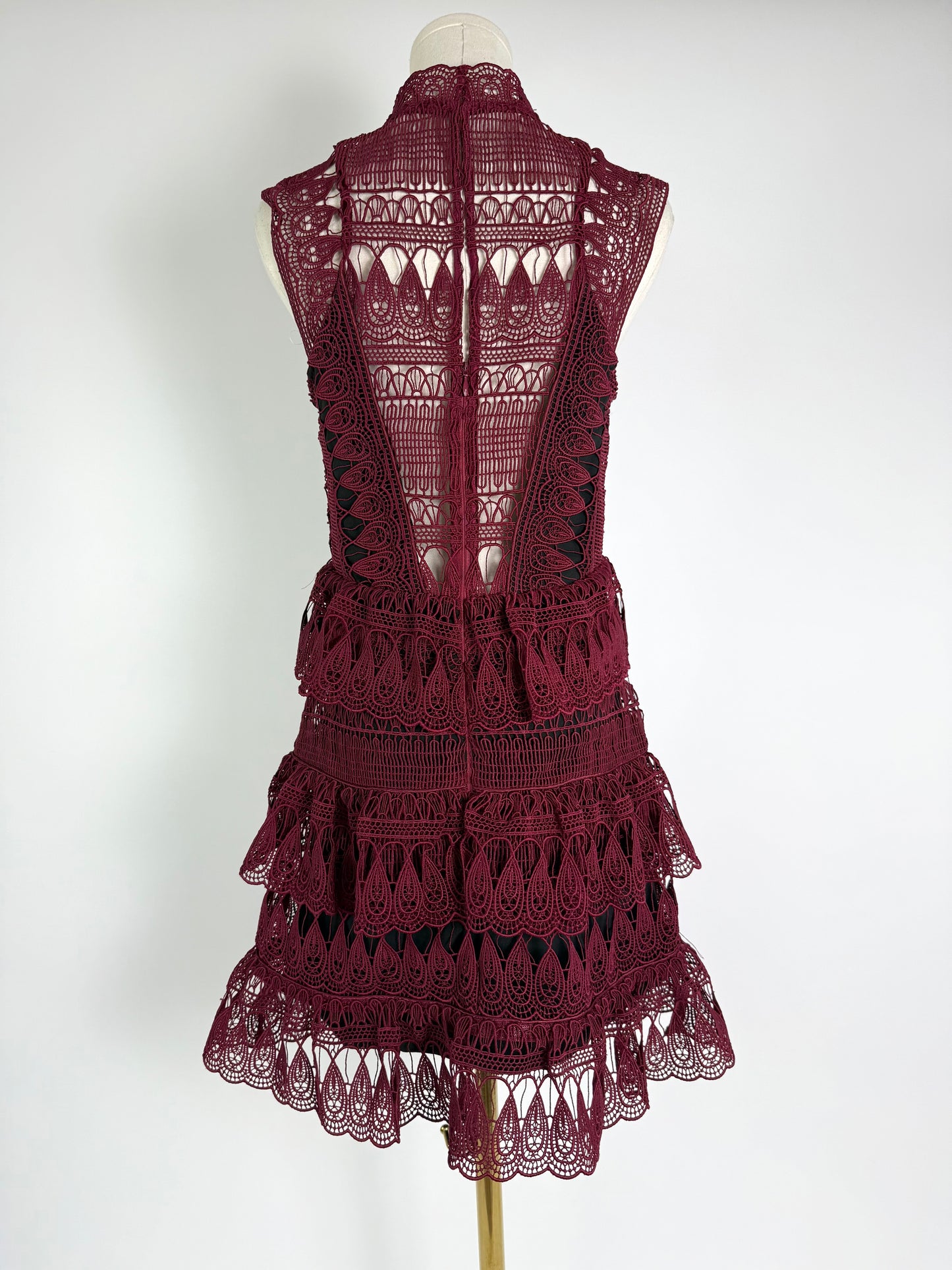 Self Portrait Teardrop Maroon Lace Dress