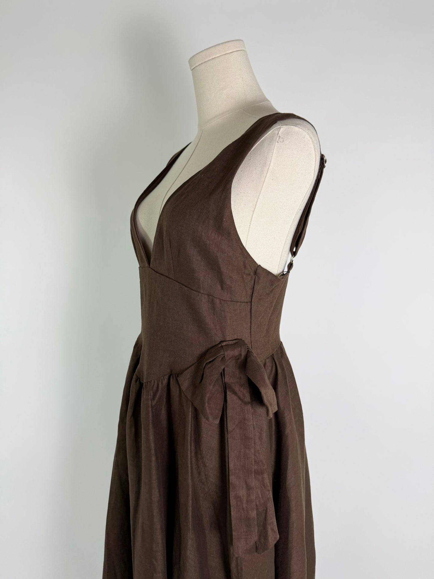 VRG GRL Brown Bow Linen Maxi Dress