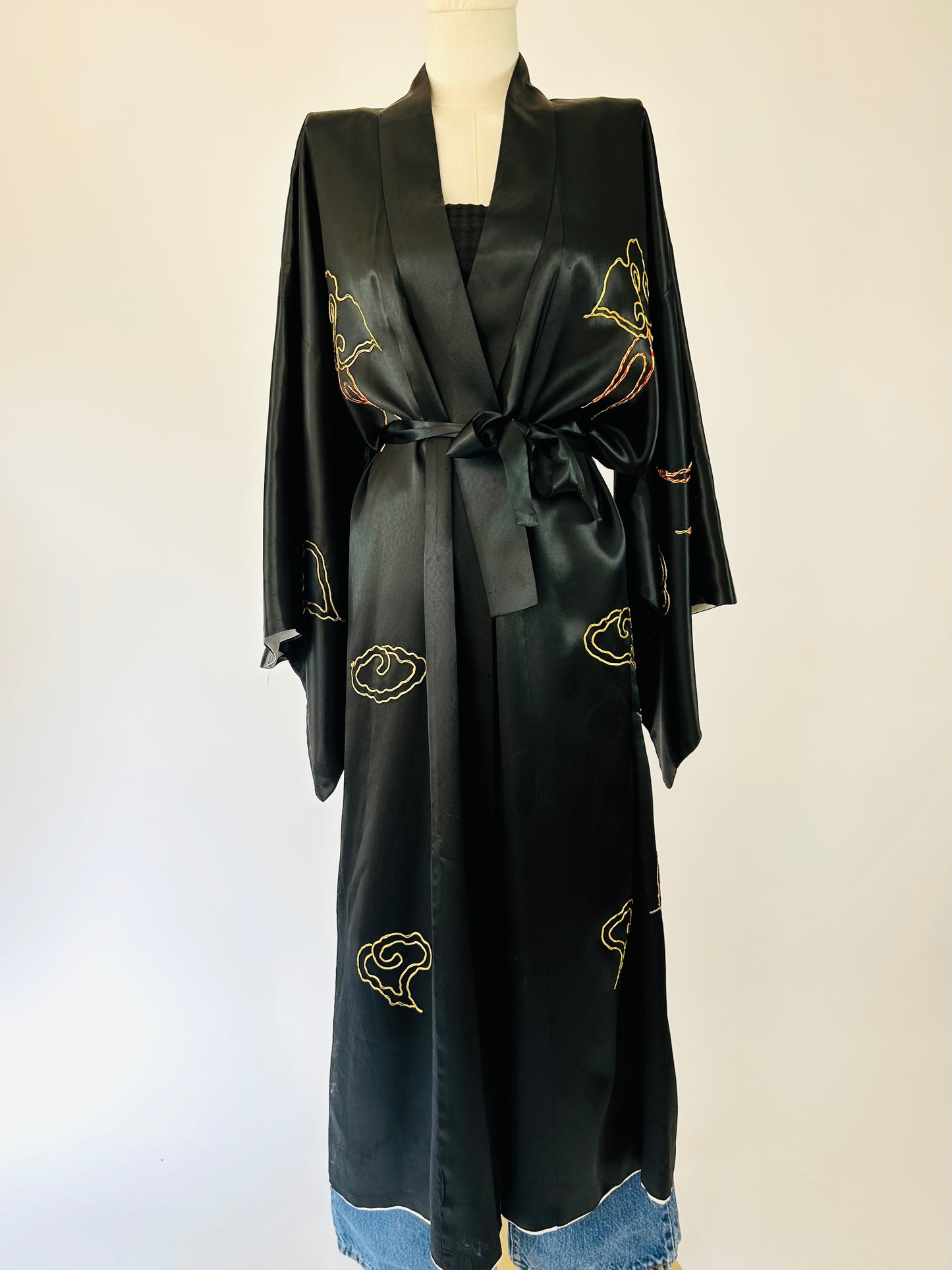 Vintage Black Embroidered Kimono