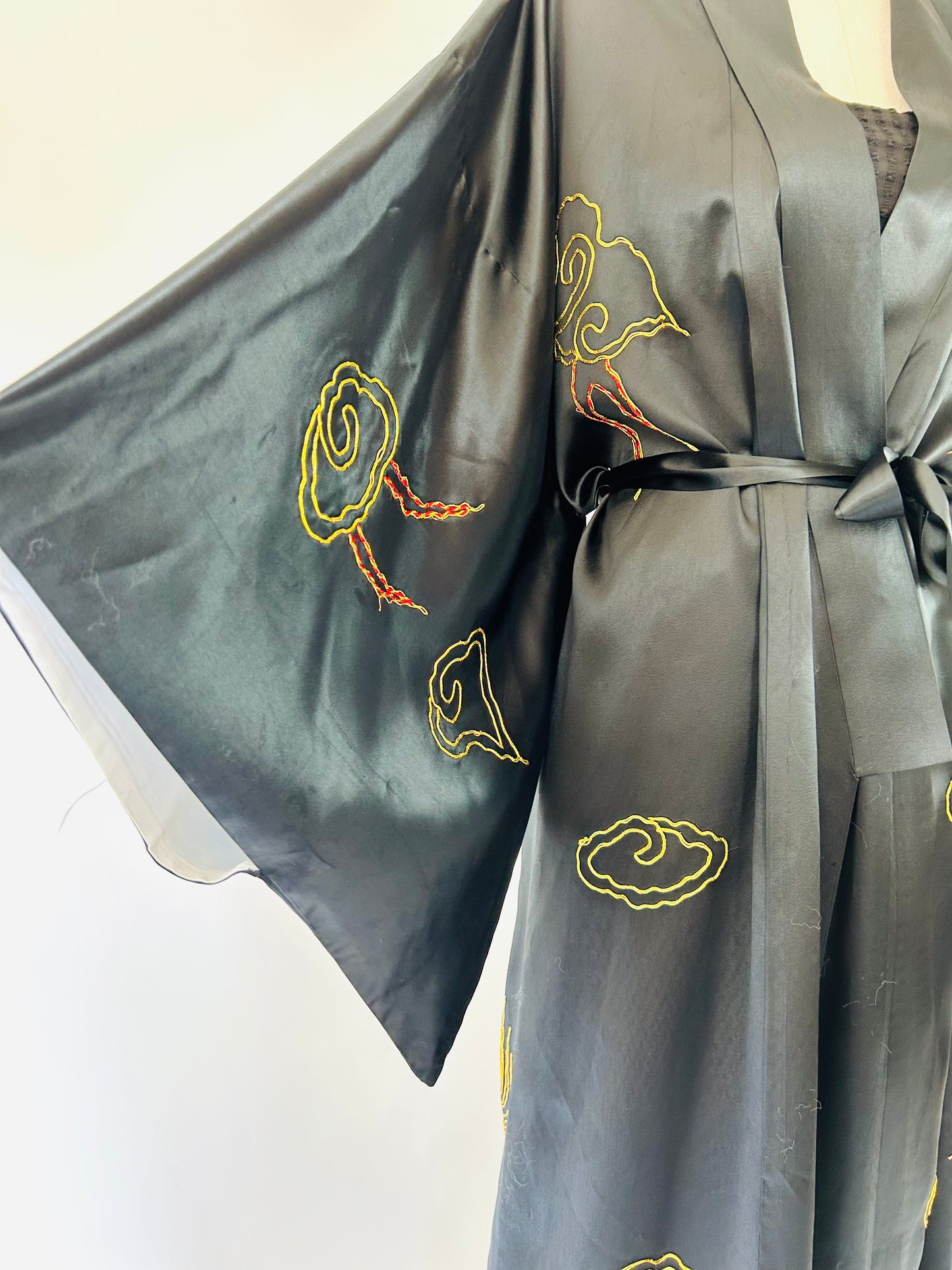 Vintage Black Embroidered Kimono
