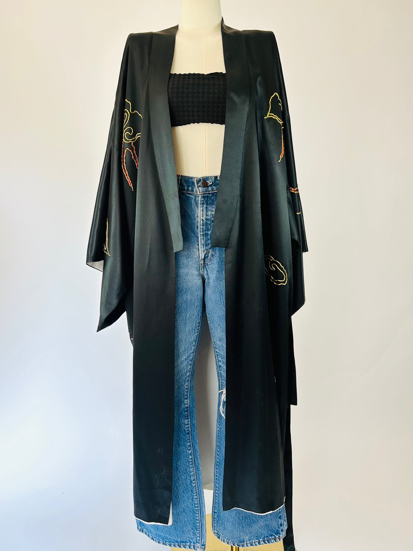 Vintage Black Embroidered Kimono