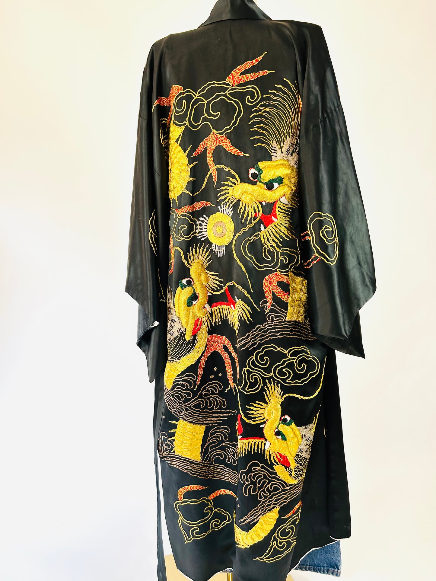 Vintage Black Embroidered Kimono