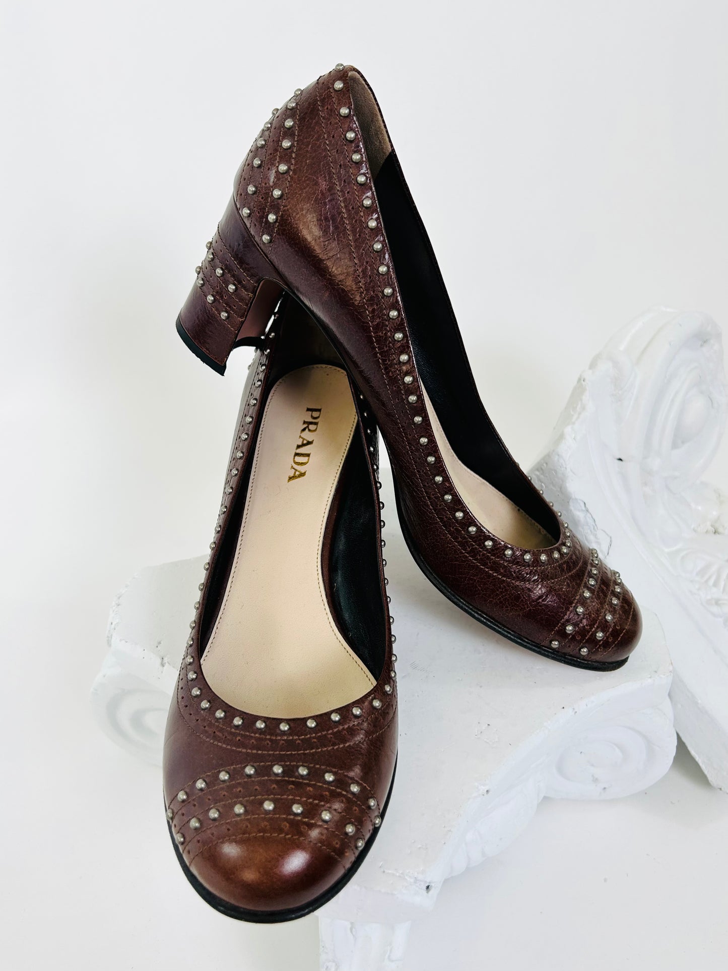 Prada Brown Studded Heels