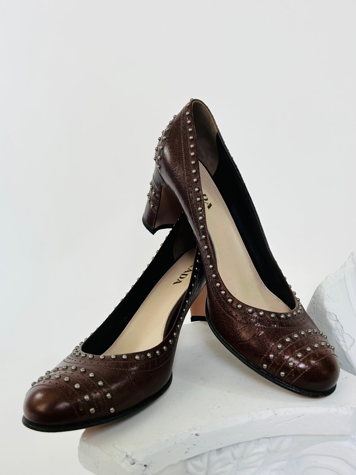 Prada Brown Studded Heels