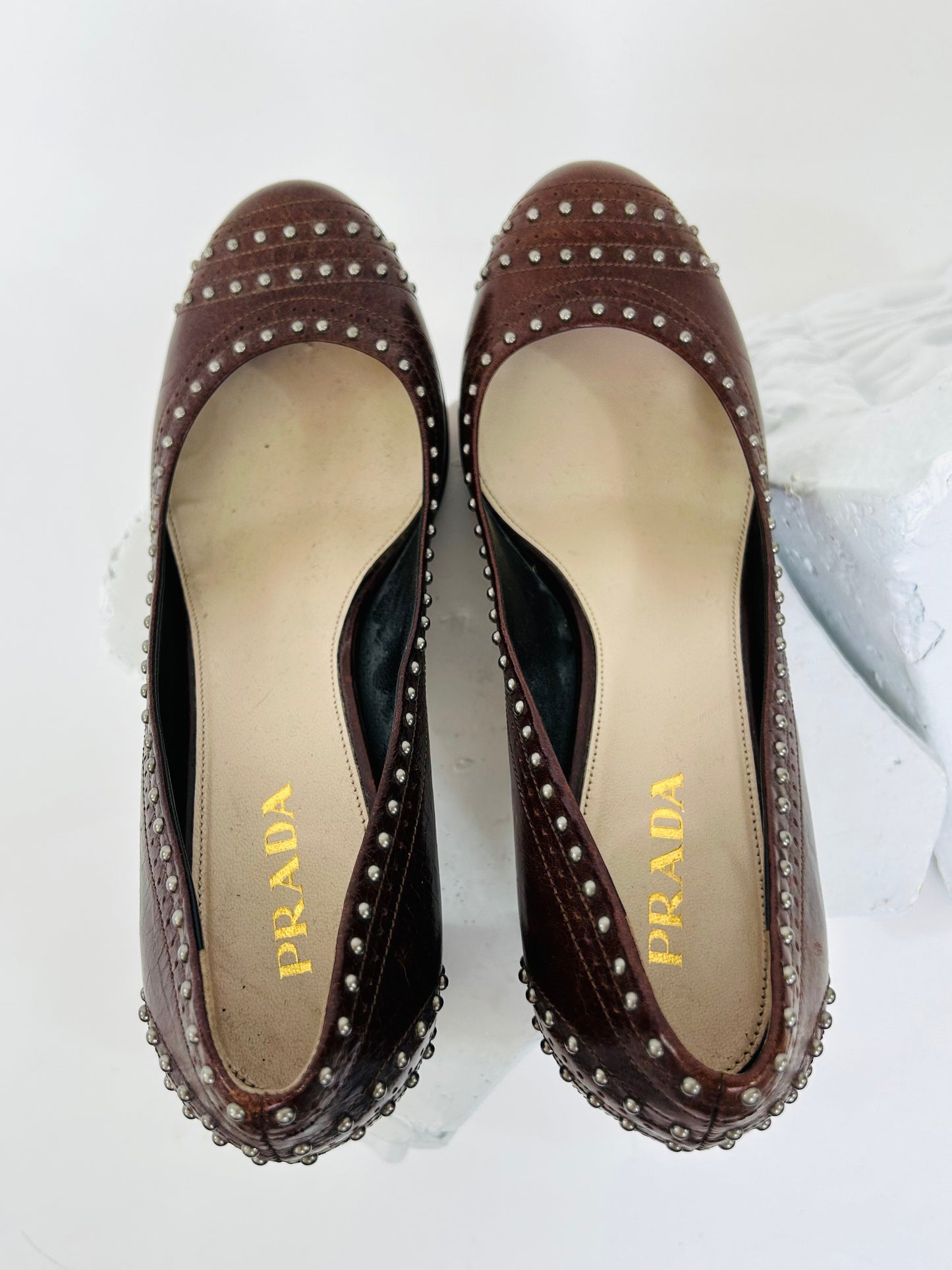 Prada Brown Studded Heels