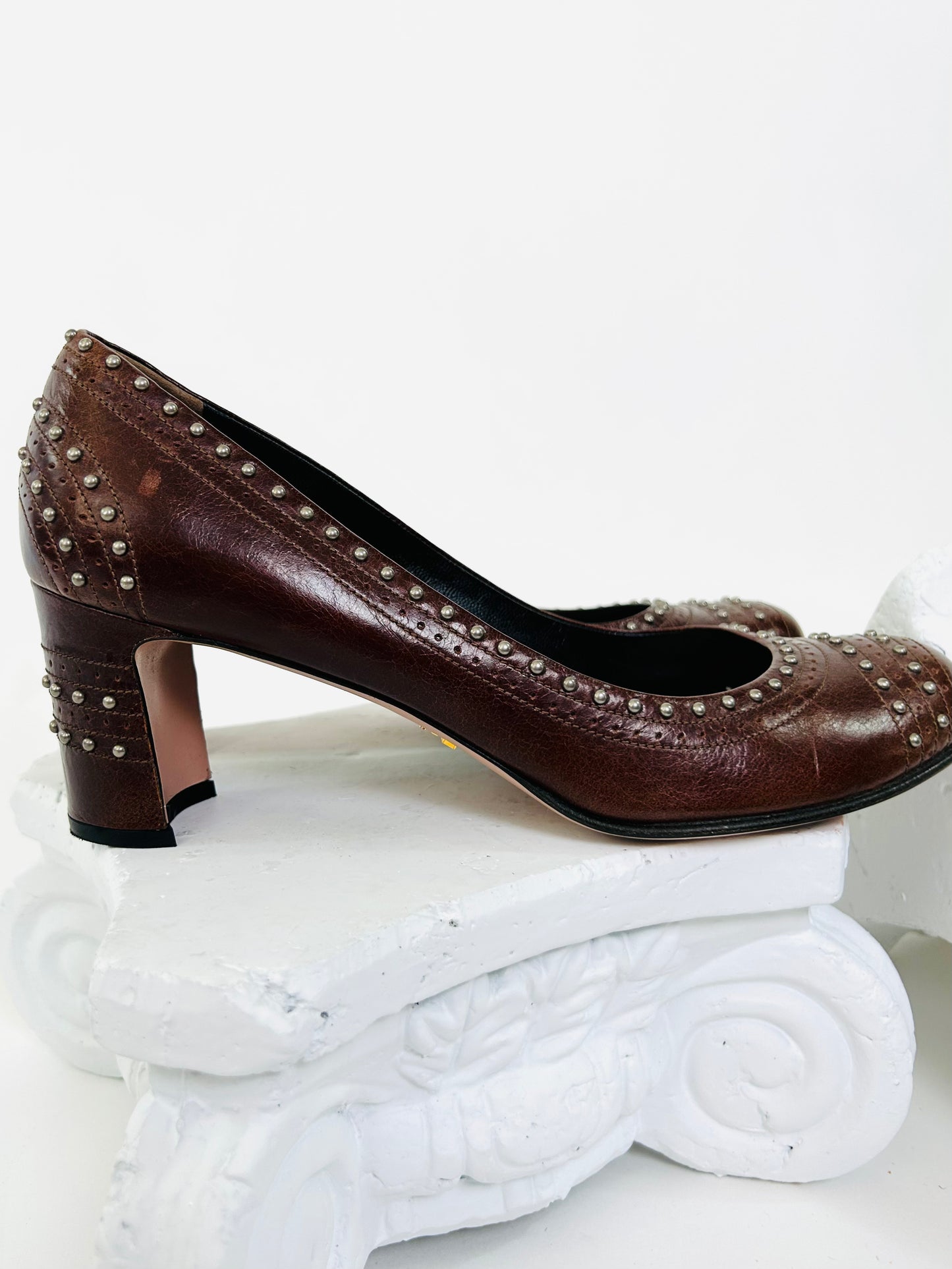 Prada Brown Studded Heels