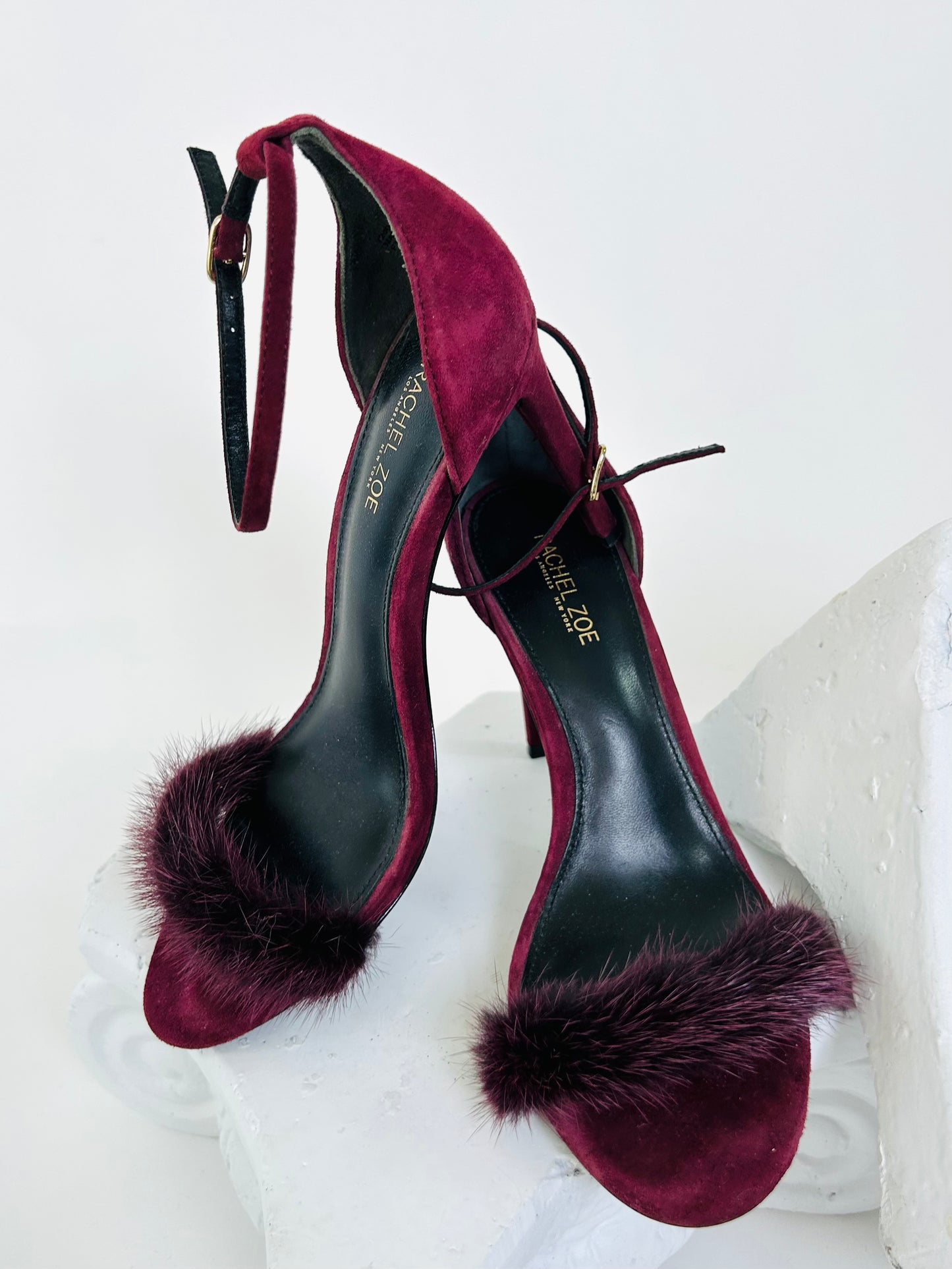 Rachel Zoe Maroon Suede Fur Heels