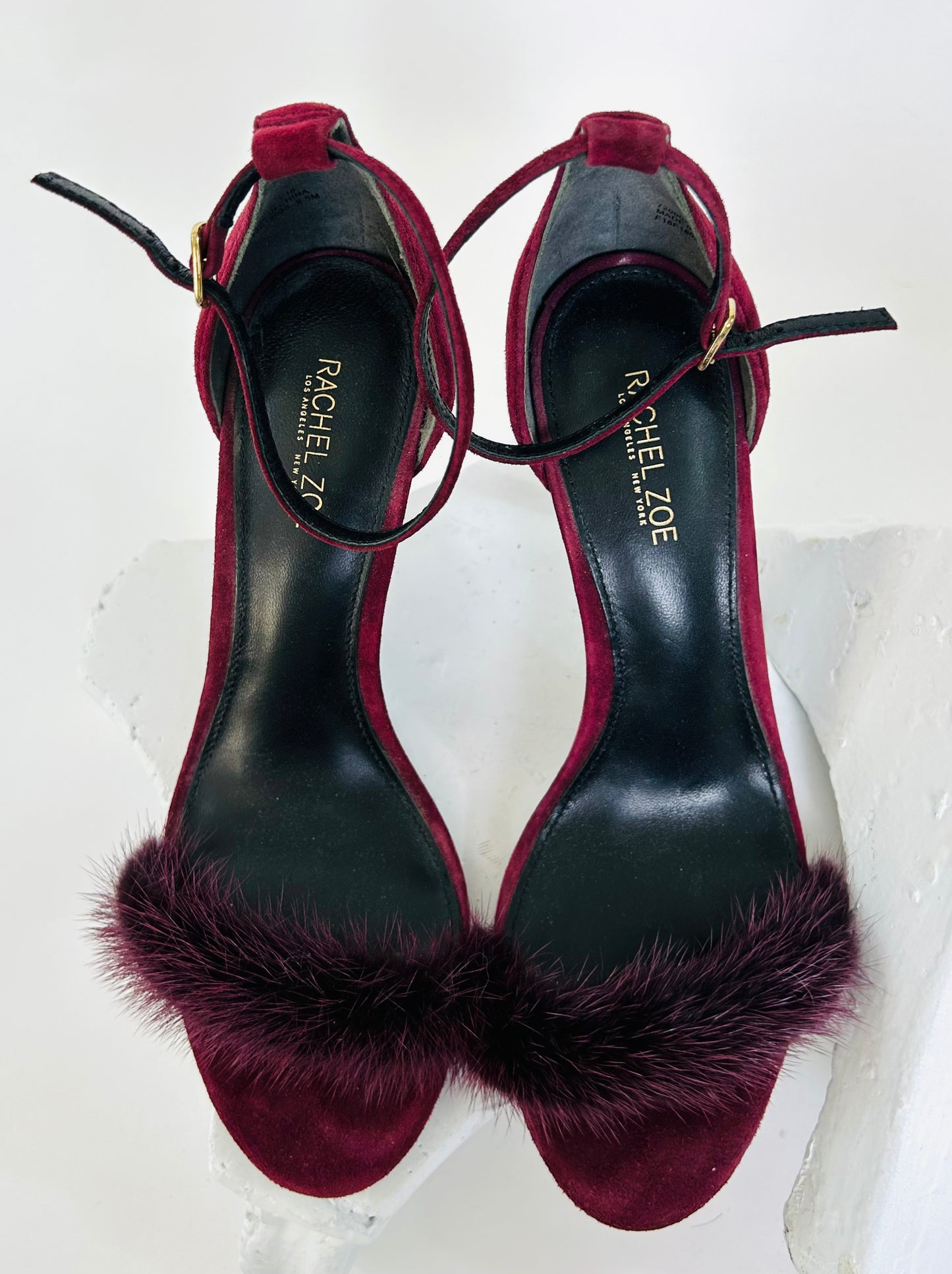 Rachel Zoe Maroon Suede Fur Heels