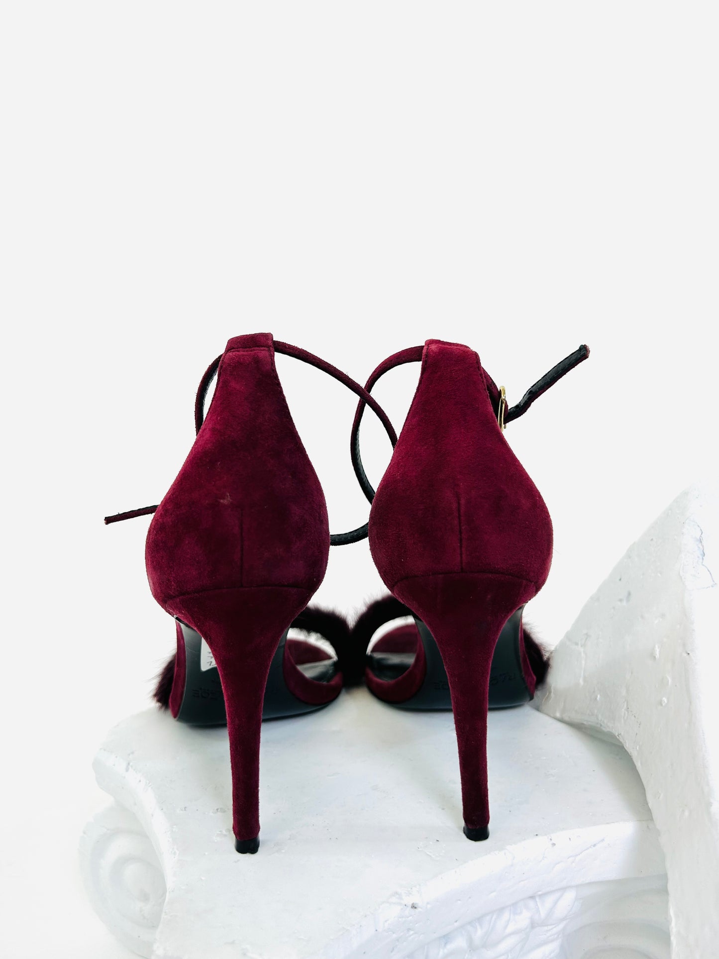 Rachel Zoe Maroon Suede Fur Heels