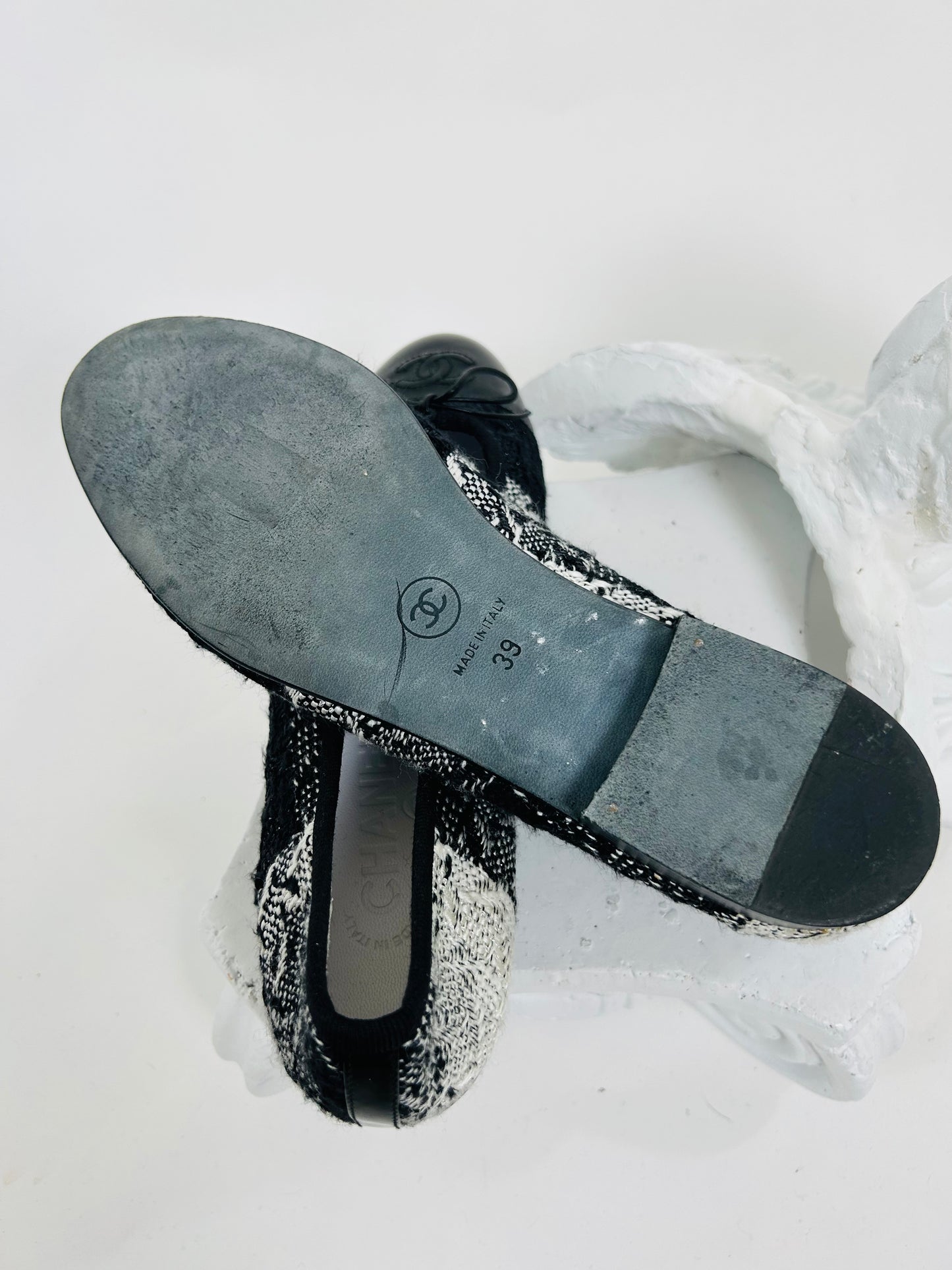 Chanel Black and White Tweed Flats