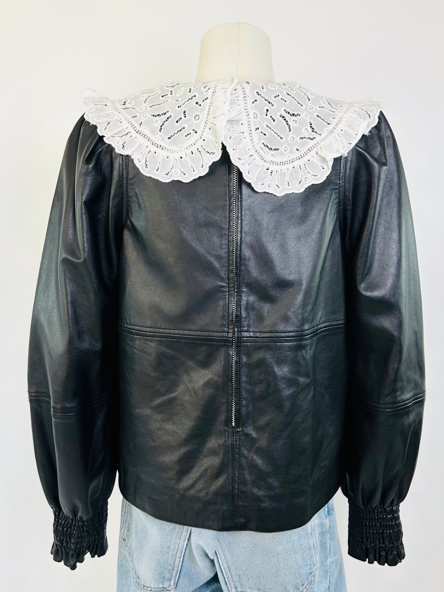 SEA NY Leather Top with Lace Collar