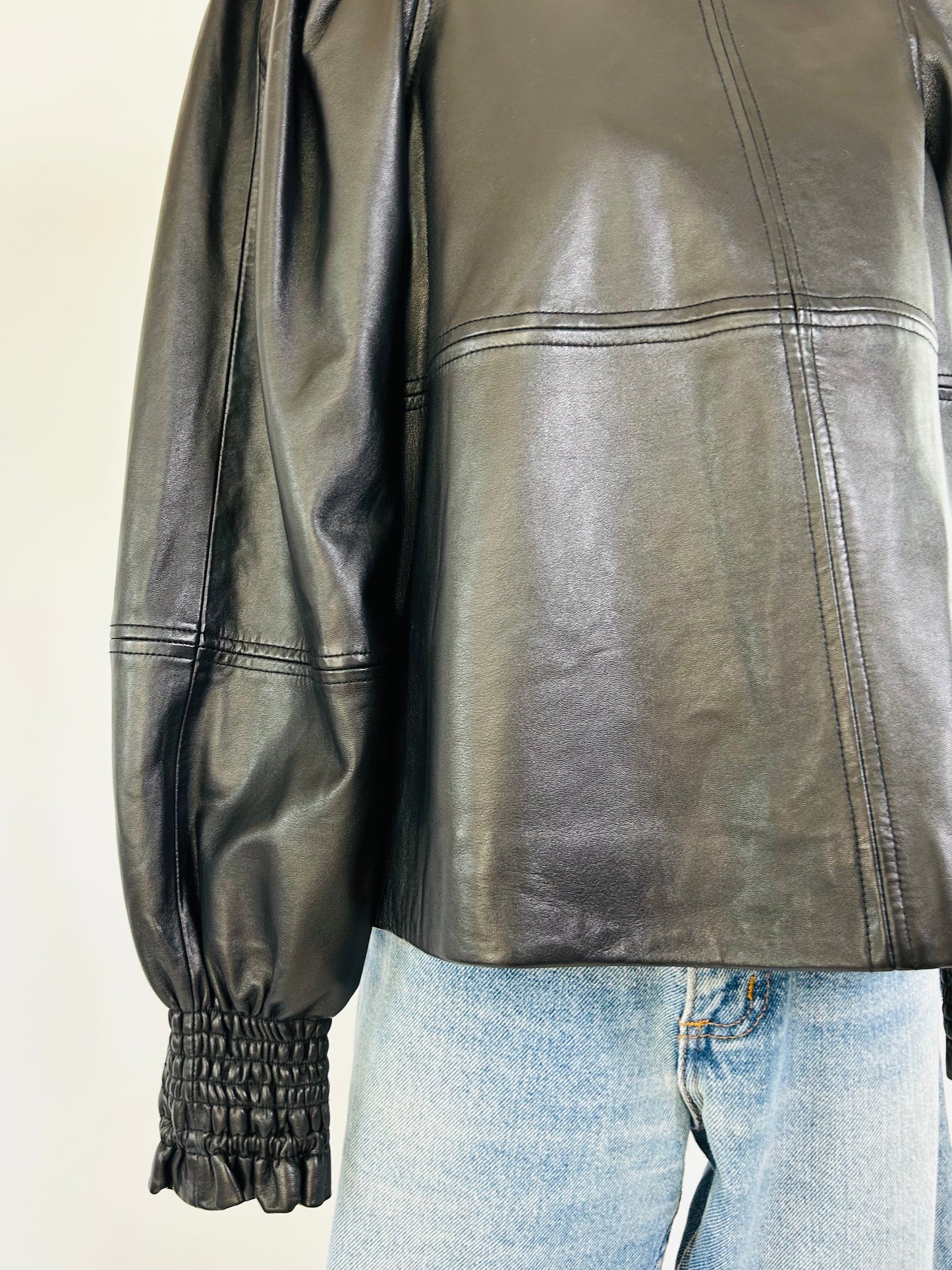SEA NY Leather Top with Lace Collar