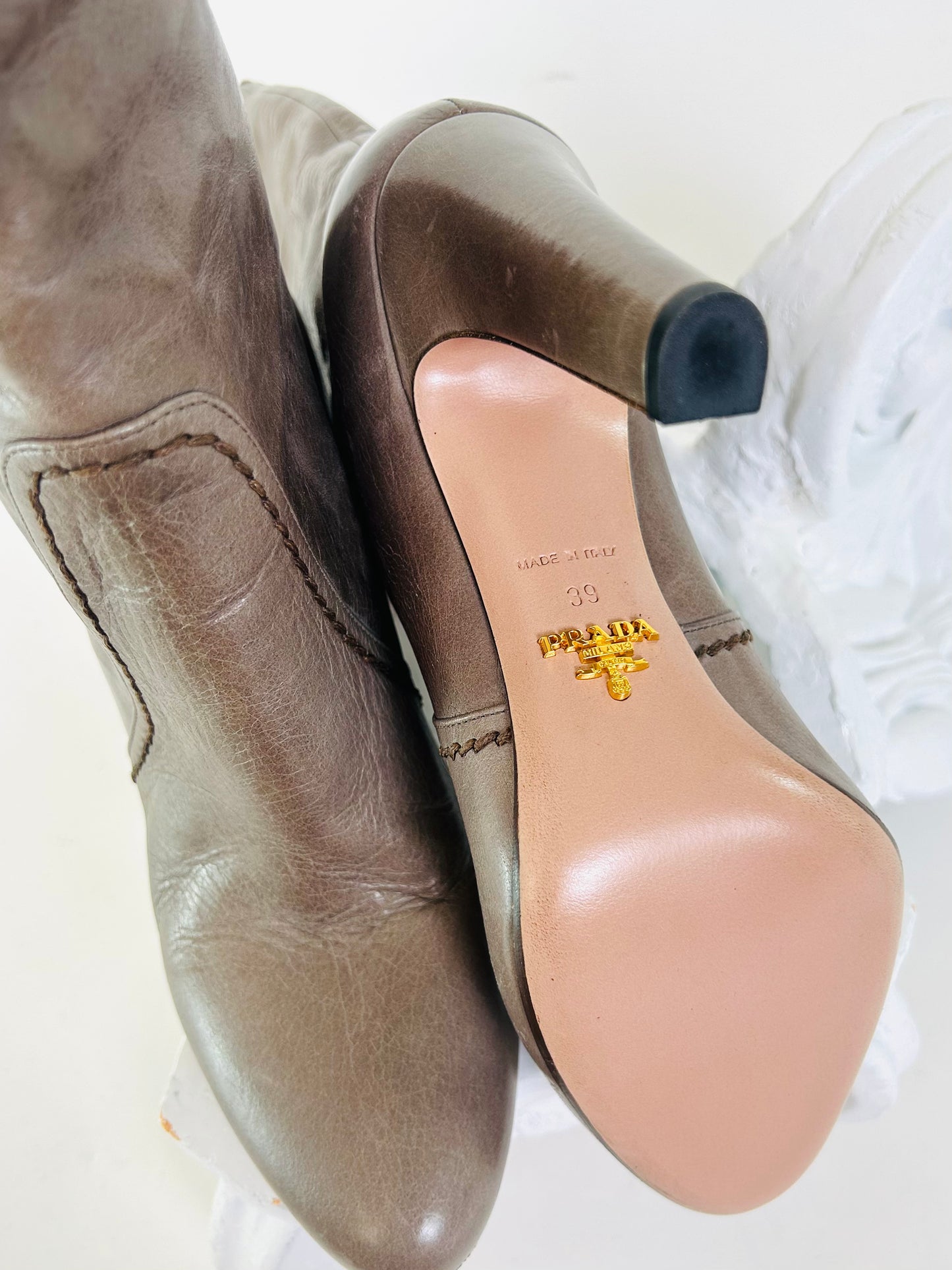 Prada Taupe Heel Boot