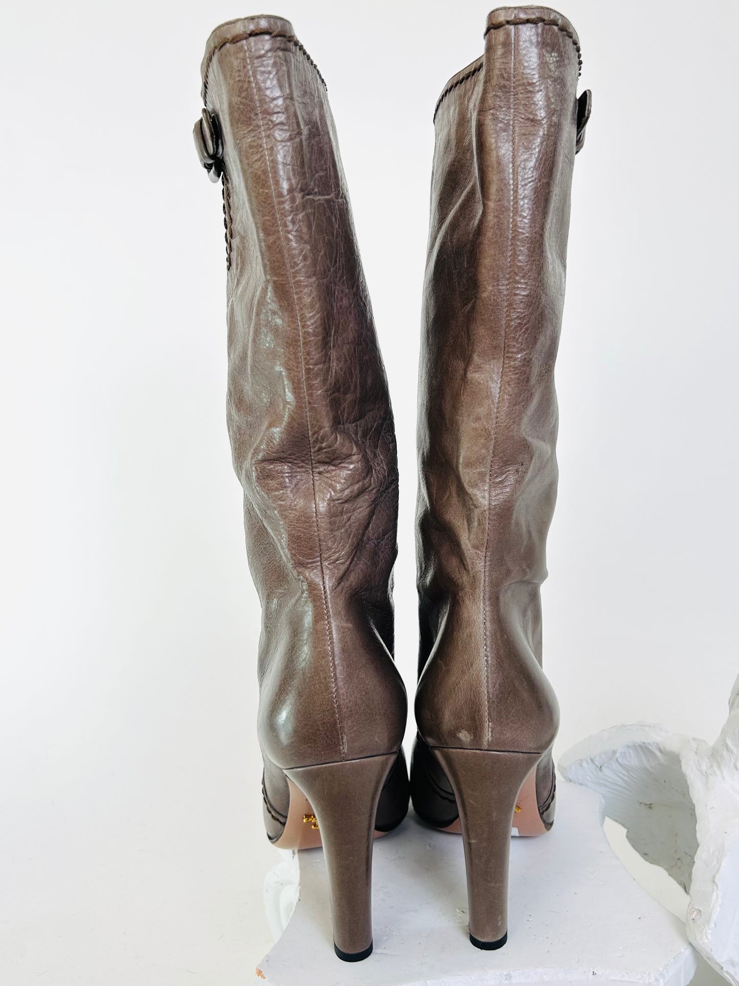 Prada Taupe Heel Boot