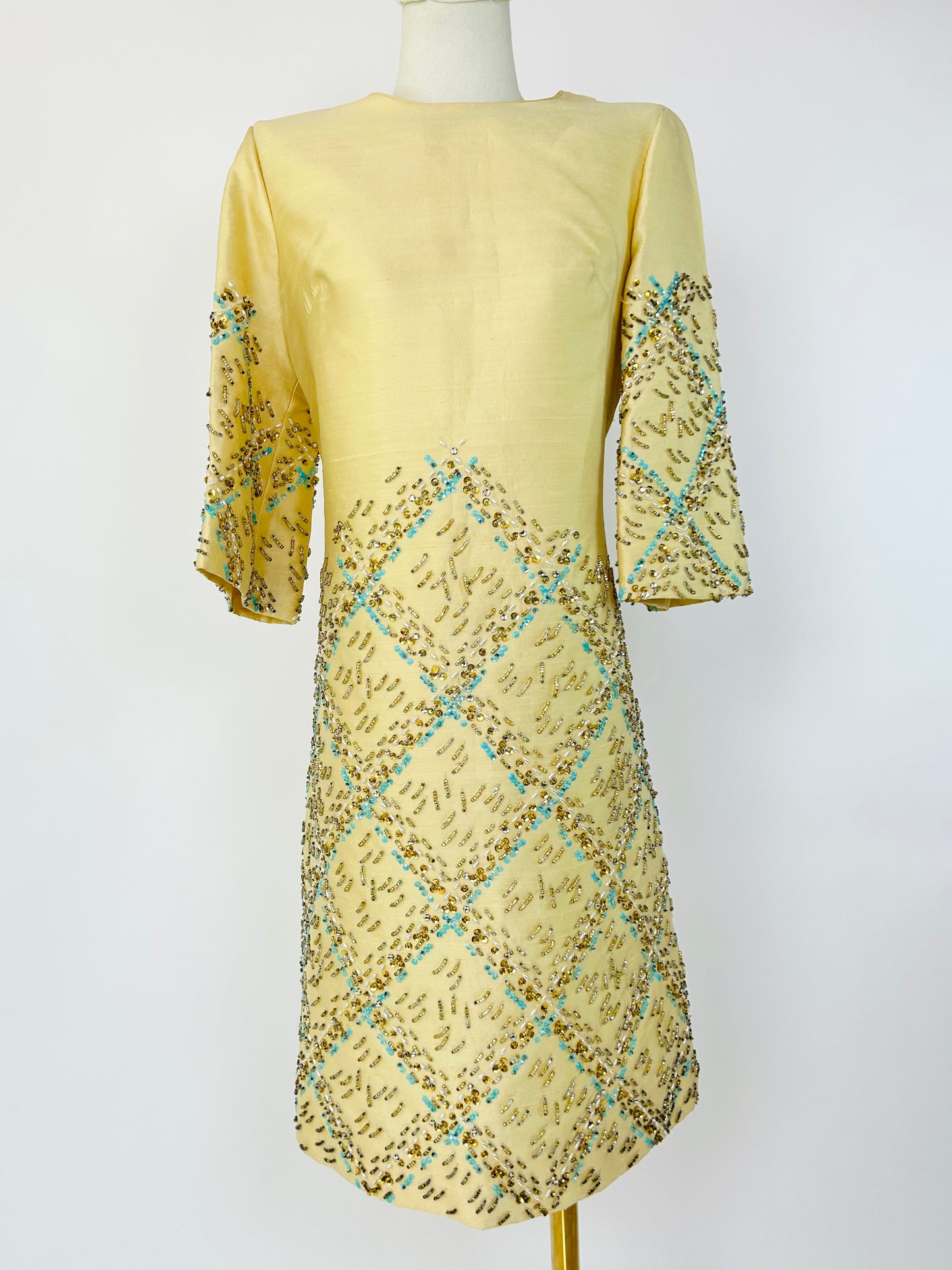 Vintage Silk Dupioni Beaded 1960's Dress