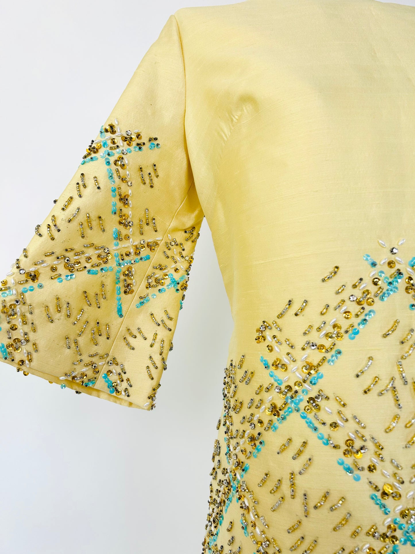 Vintage Silk Dupioni Beaded 1960's Dress