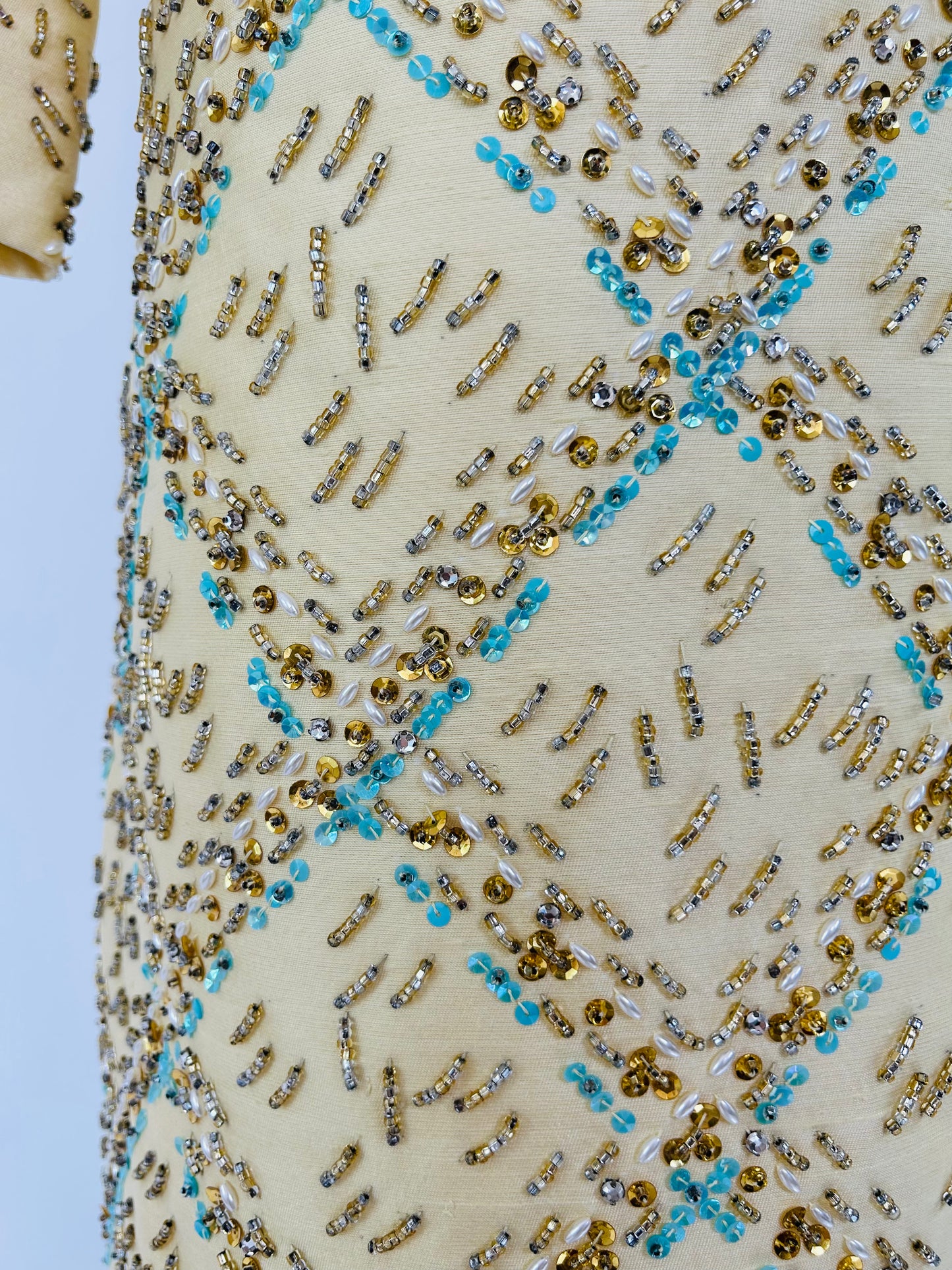 Vintage Silk Dupioni Beaded 1960's Dress