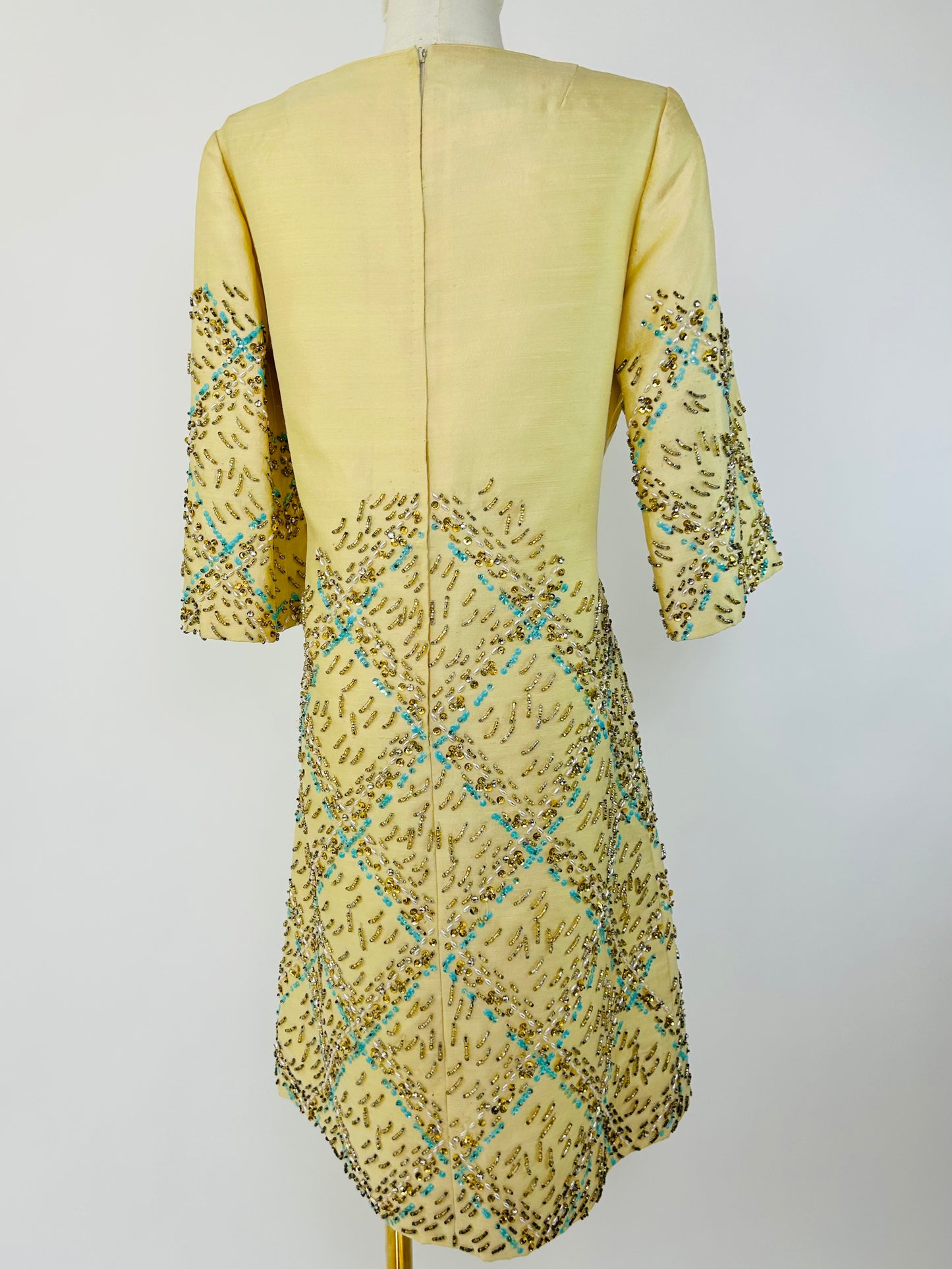 Vintage Silk Dupioni Beaded 1960's Dress