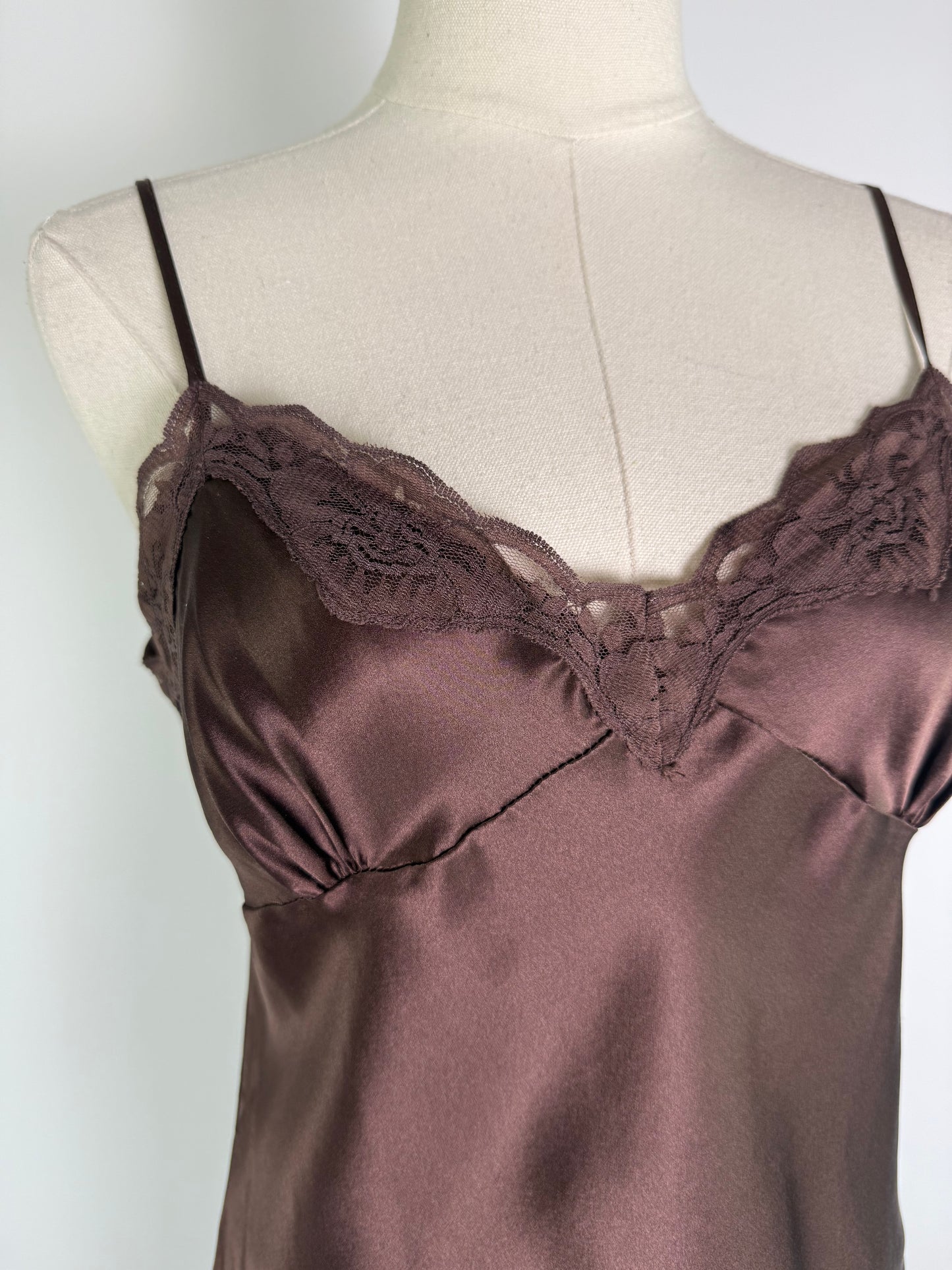 Shu Shu Brown Lace Trim Camy
